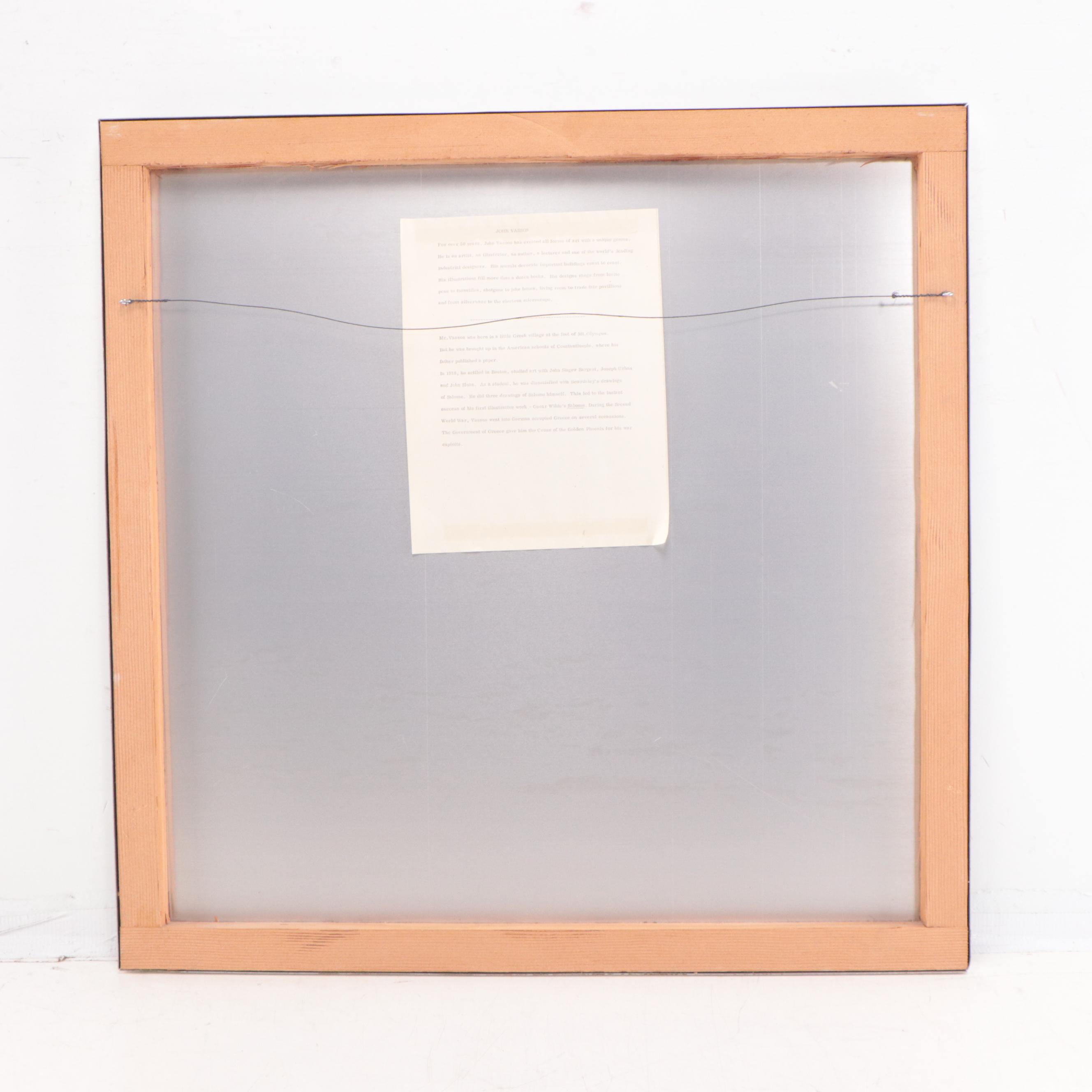 John Vassos Modernist Tennis Scene Silkscreened Enamel on Metal, 1971