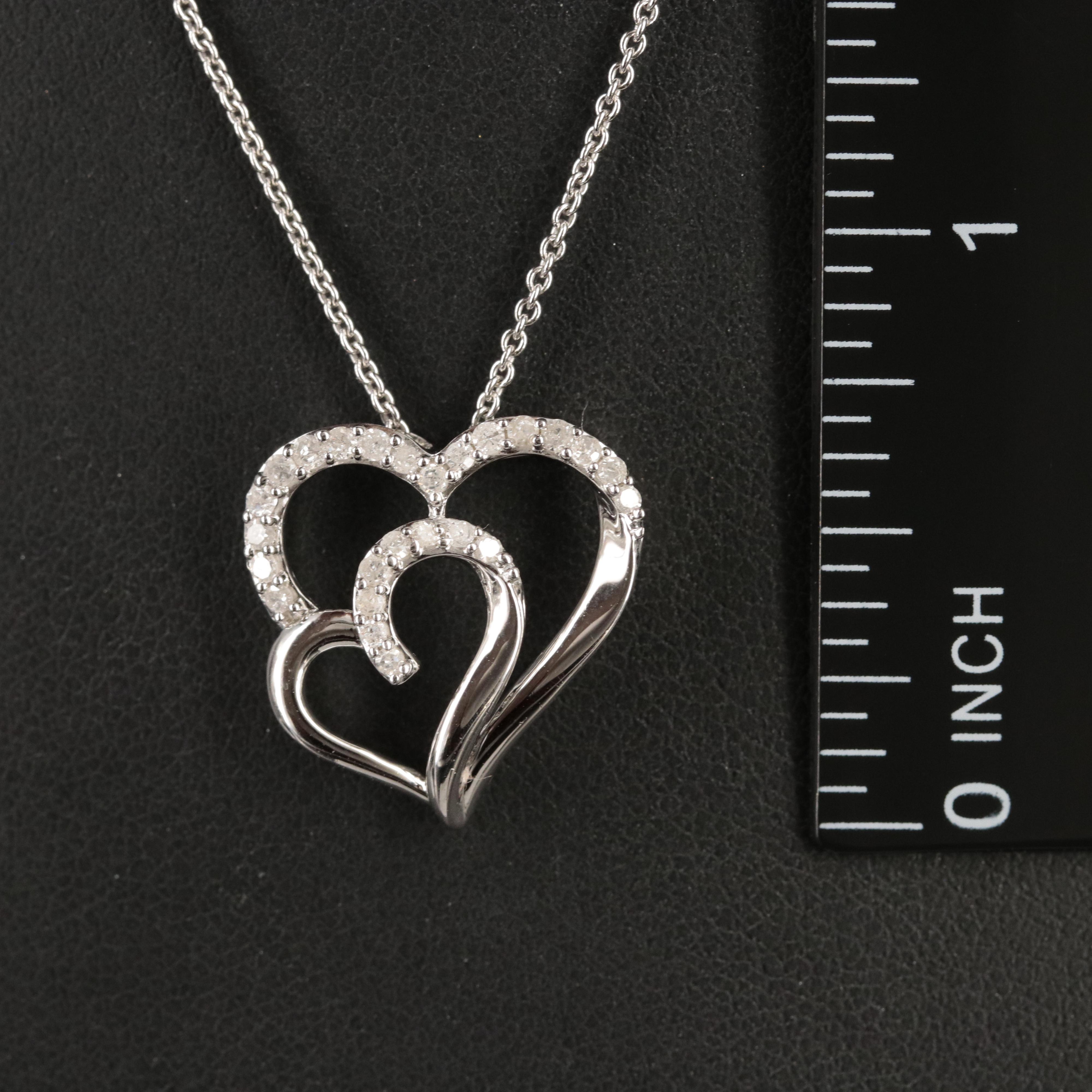 Sterling Diamond Double Heart Pendant Necklace