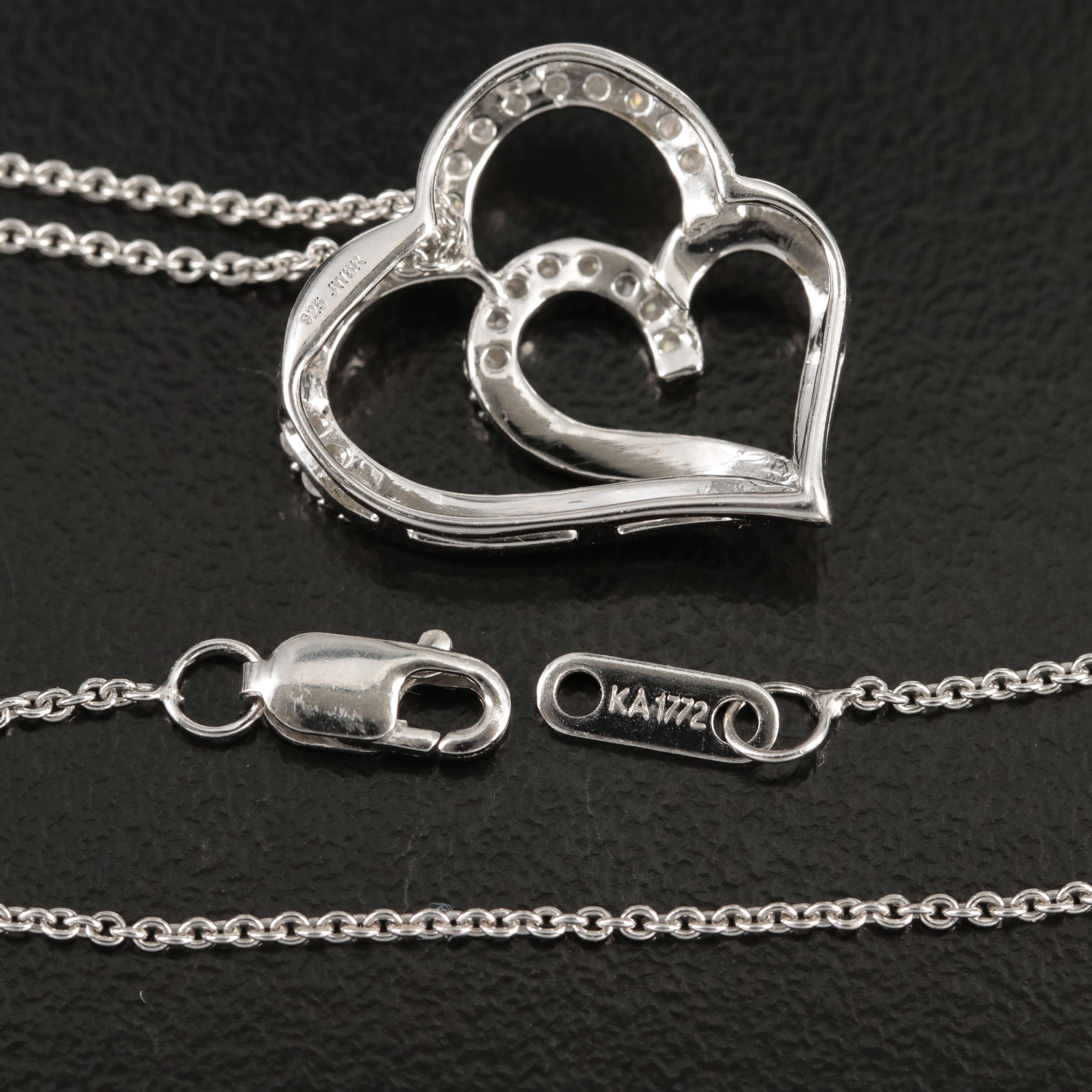 Sterling Diamond Double Heart Pendant Necklace