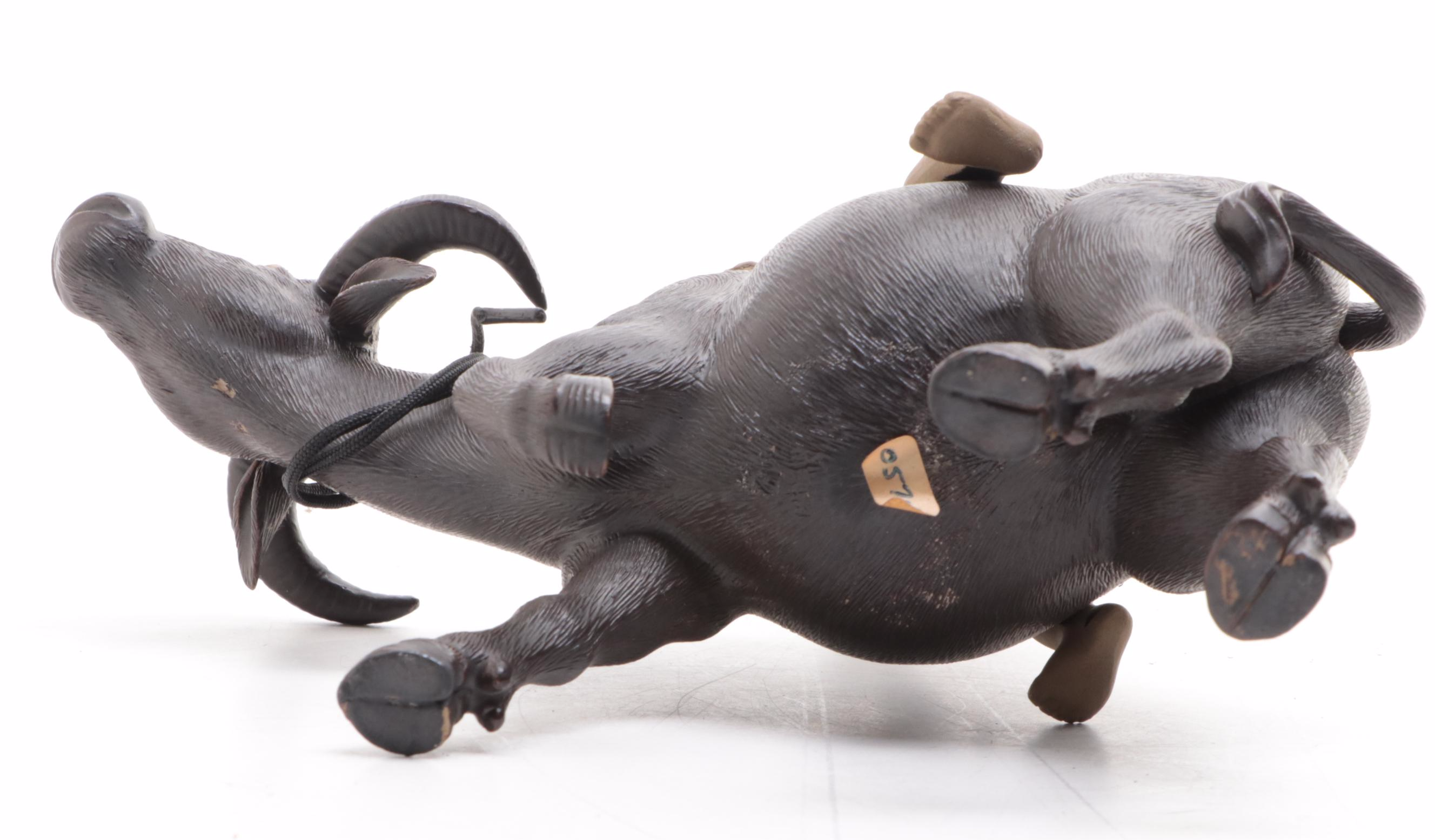 Chinese Shiwan Pottery Figurines of Boy and Girl Riding Water Buffalo