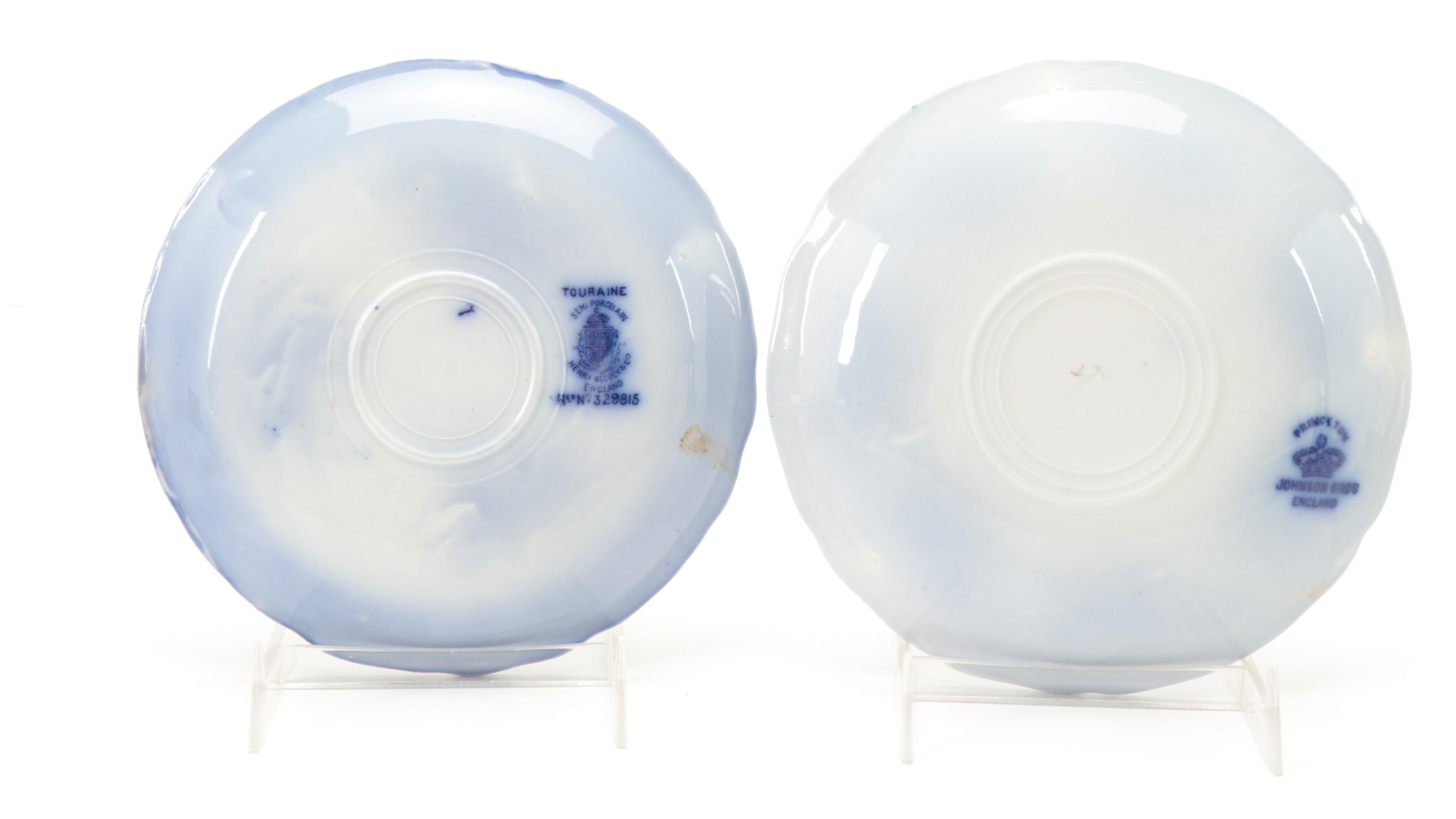 English and Other Flow Blue Ironstone Teacups and Saucers