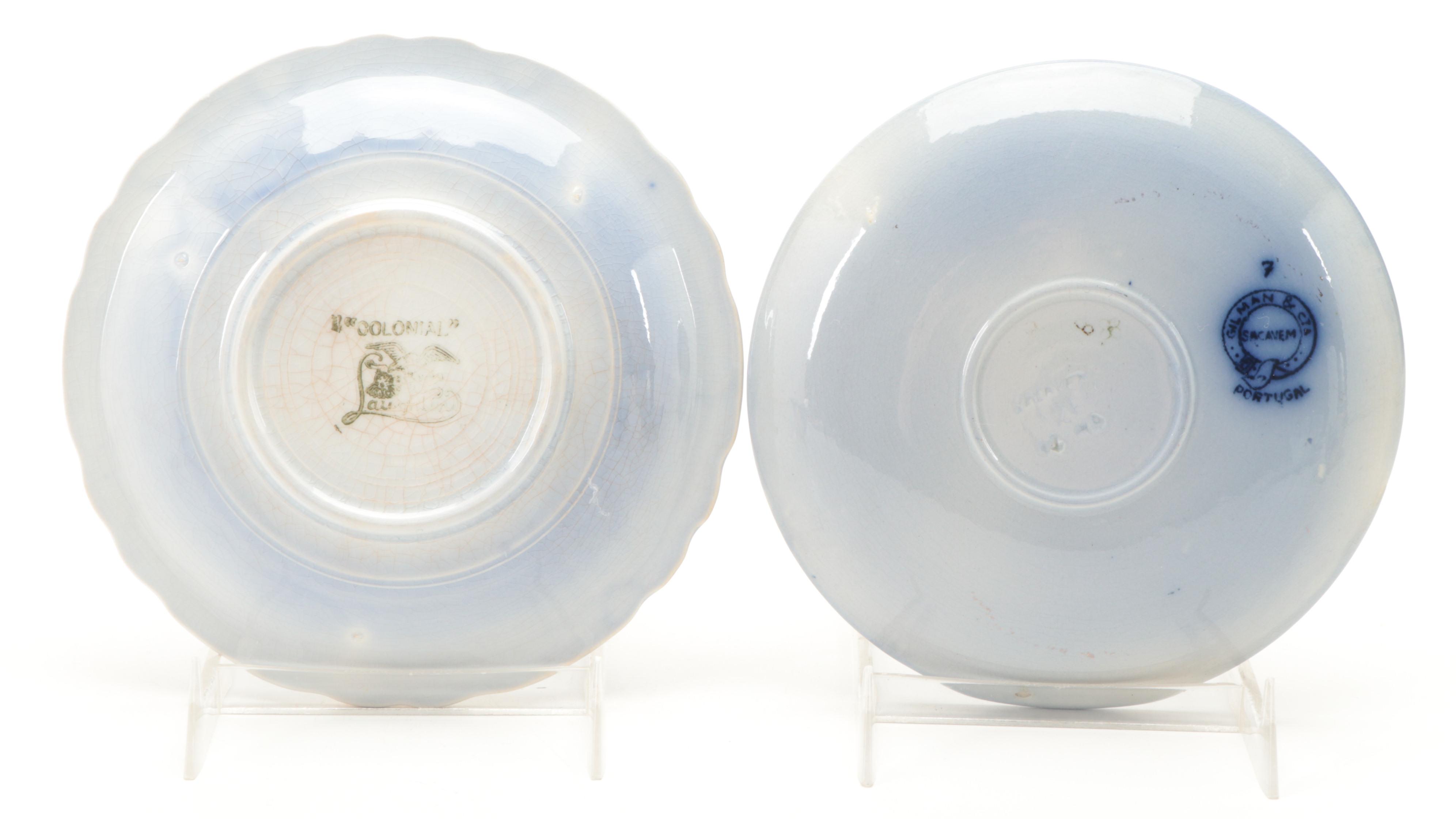 English and Other Flow Blue Ironstone Teacups and Saucers