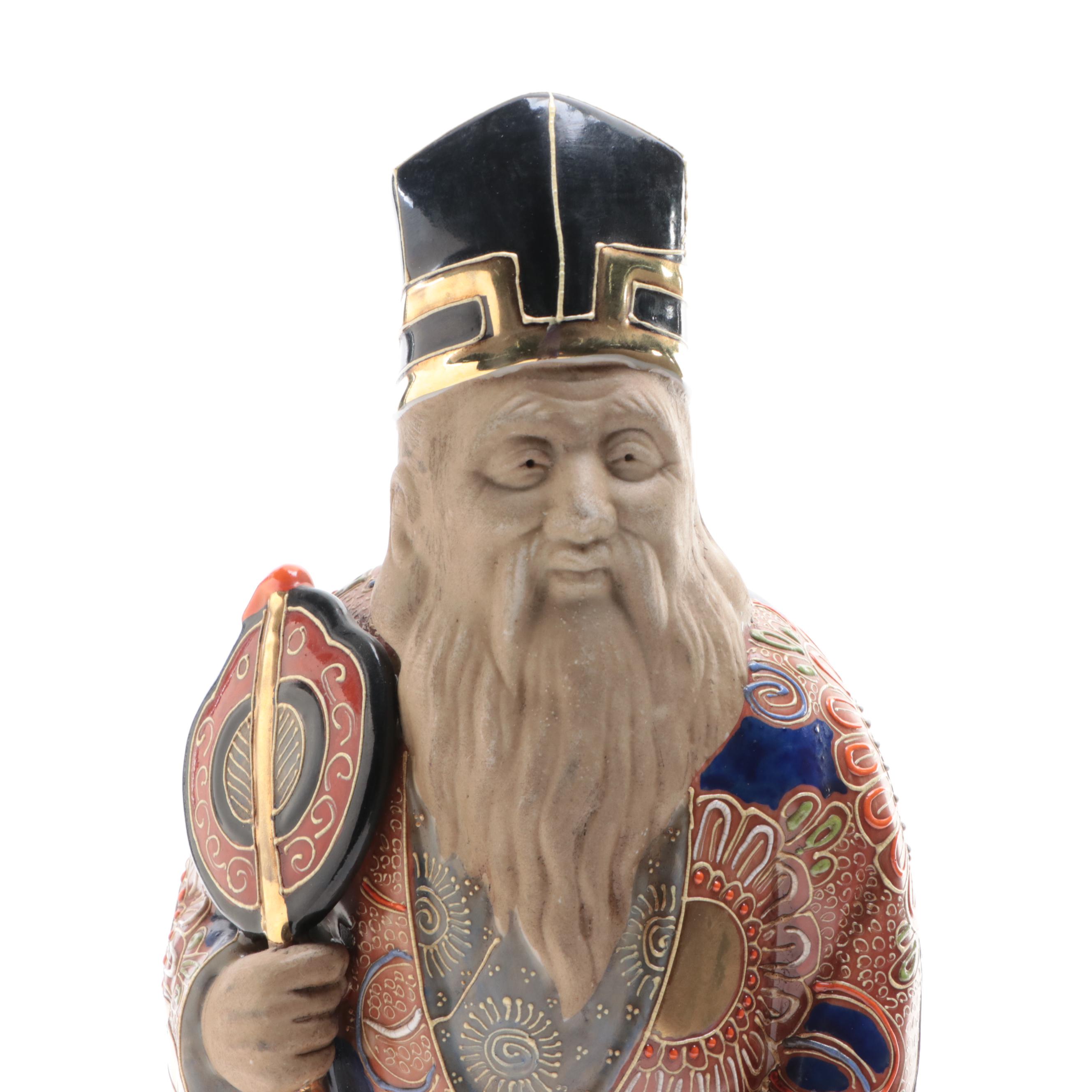 Japanese Satsuma Porcelain Jirōjin with Crane Figurine