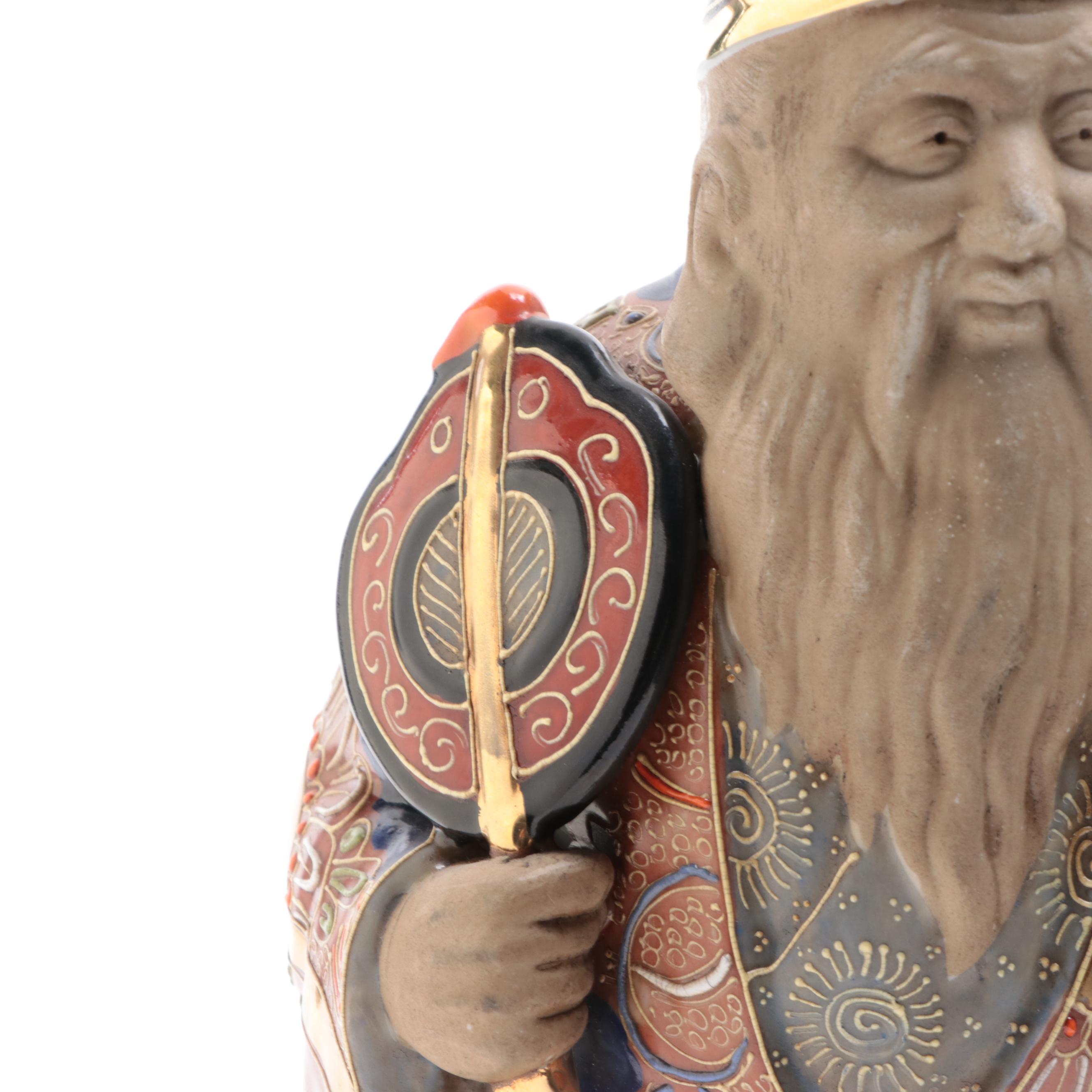 Japanese Satsuma Porcelain Jirōjin with Crane Figurine