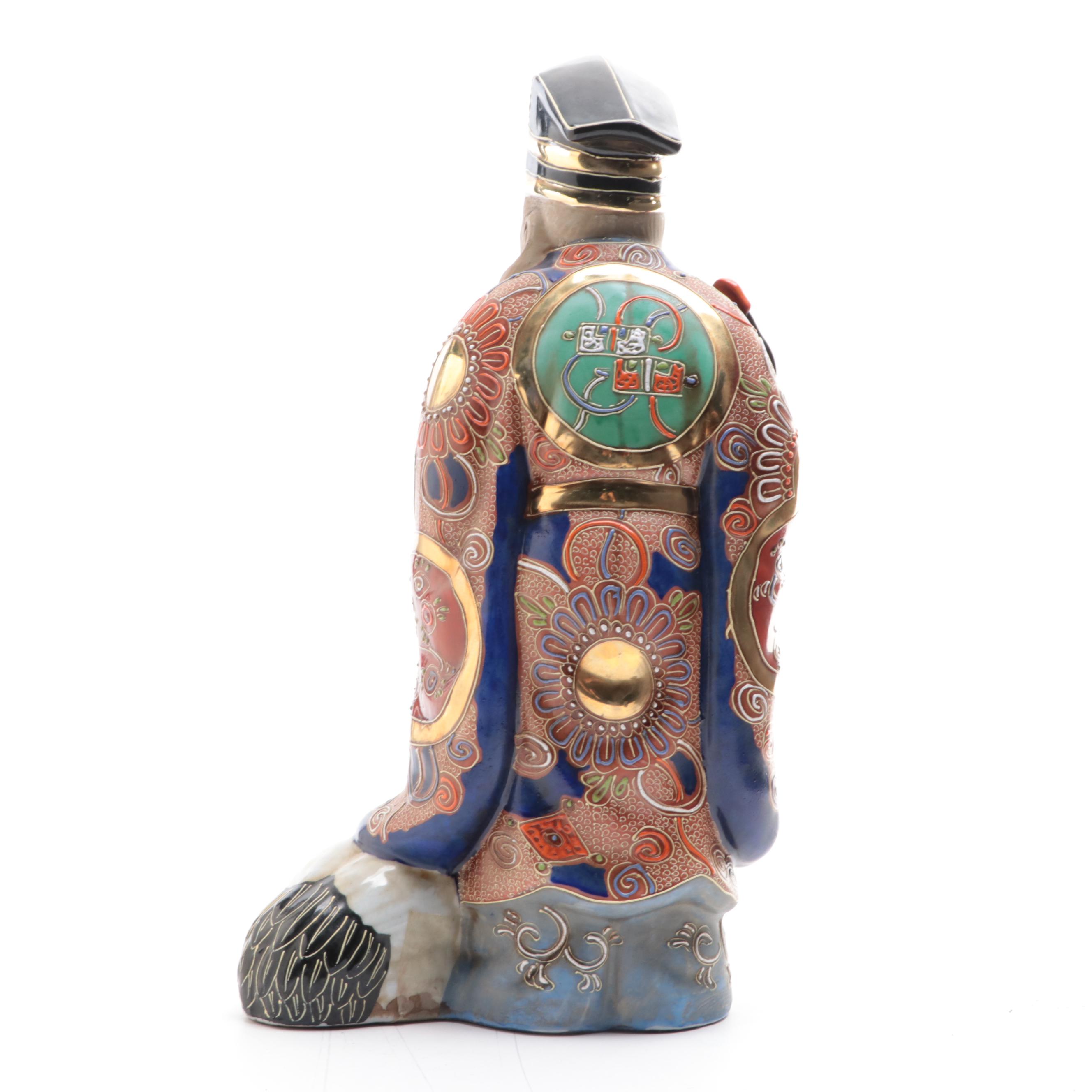 Japanese Satsuma Porcelain Jirōjin with Crane Figurine