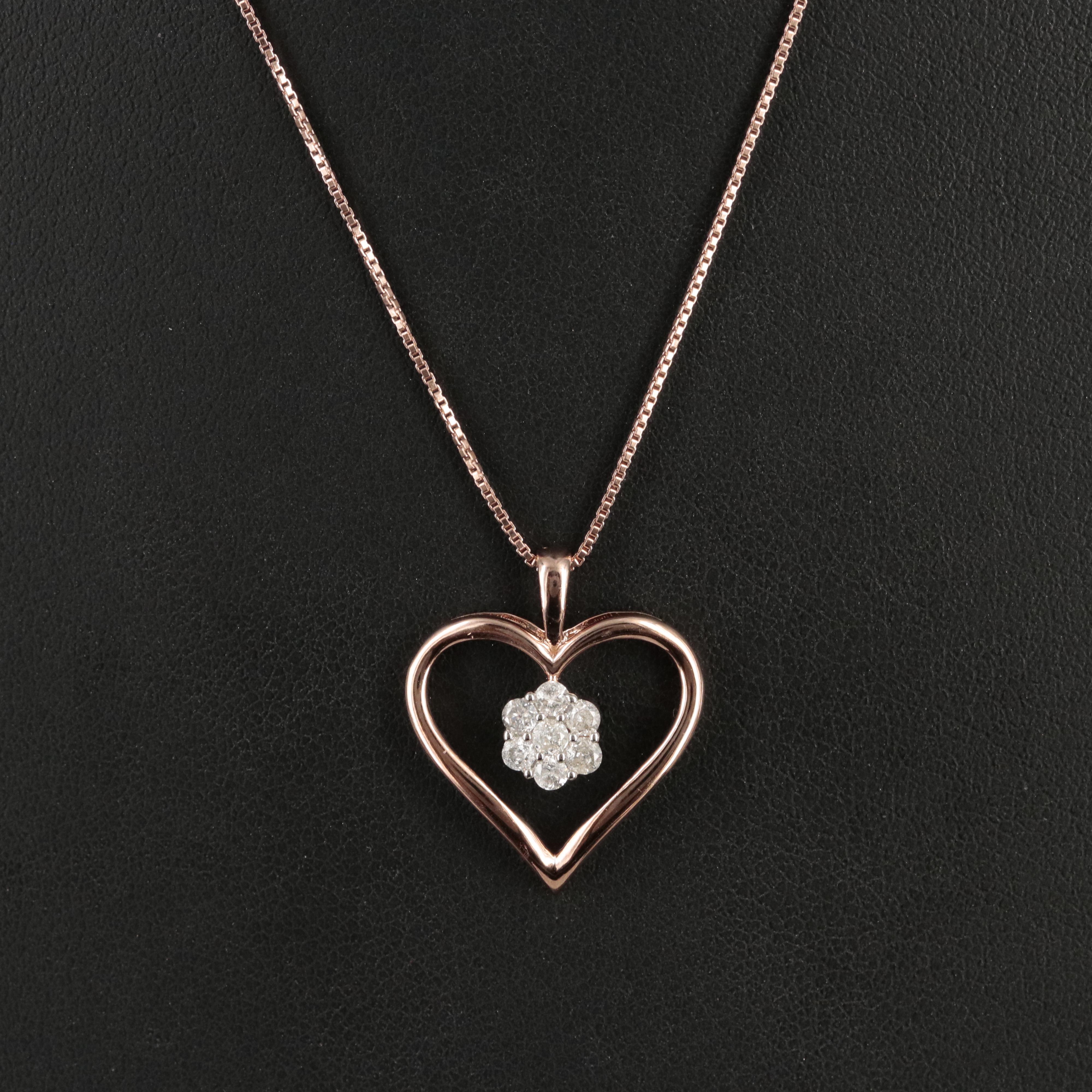 Sterling Diamond Cluster Heart Pendant Necklace