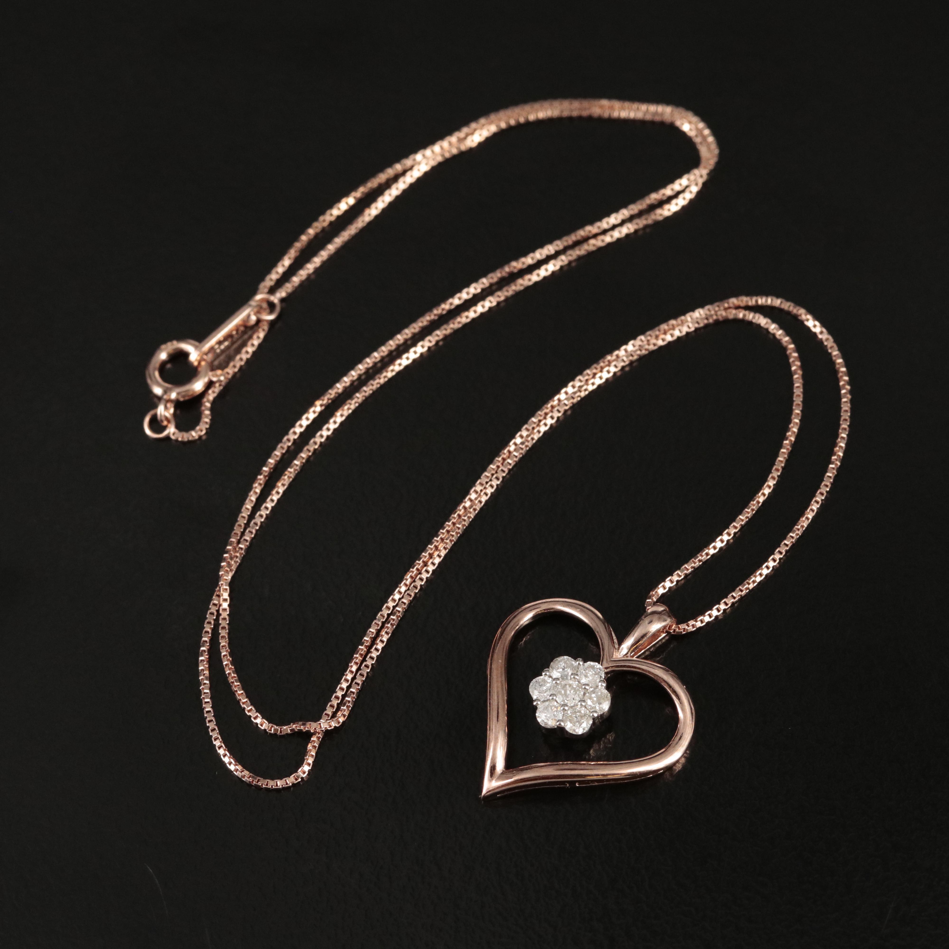 Sterling Diamond Cluster Heart Pendant Necklace