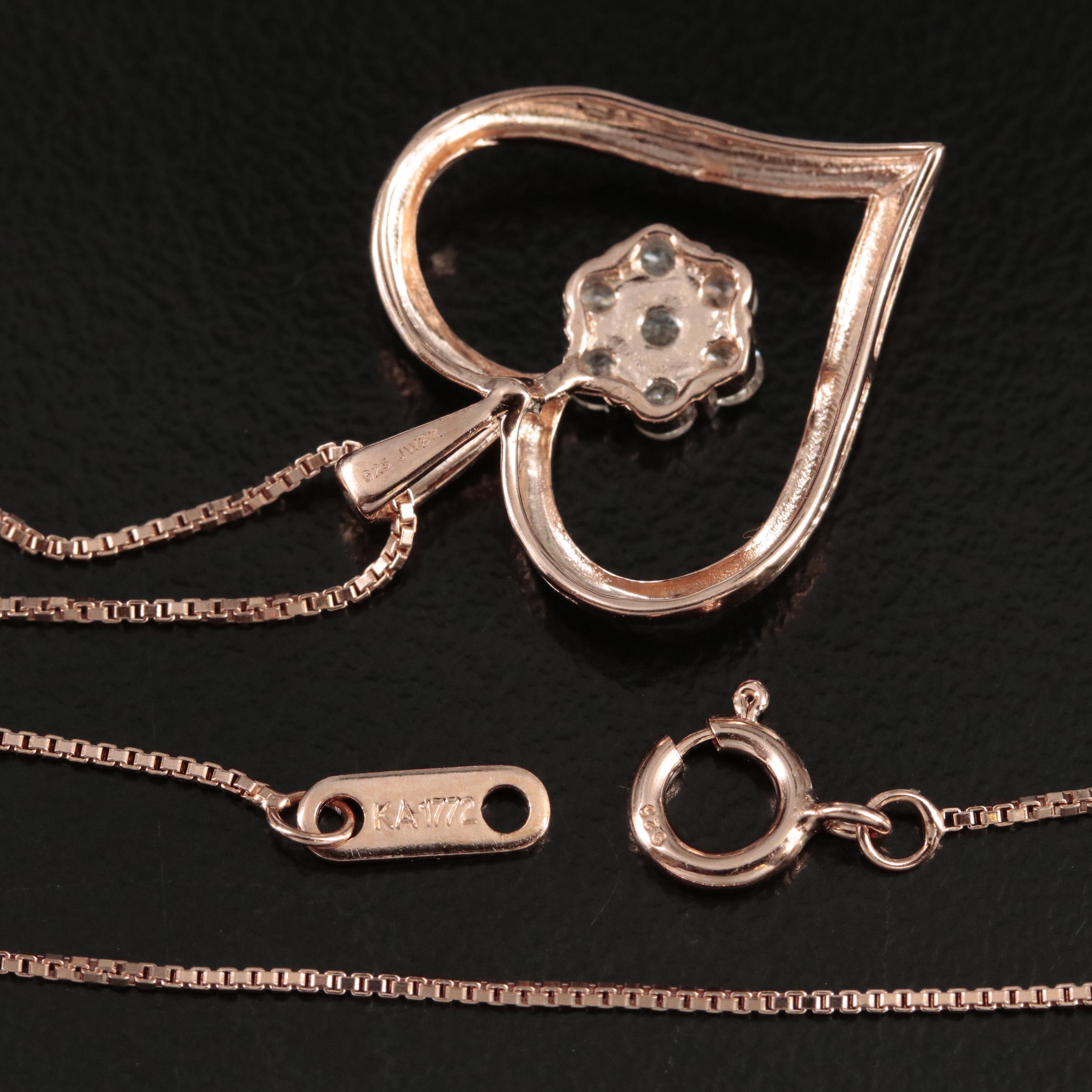 Sterling Diamond Cluster Heart Pendant Necklace