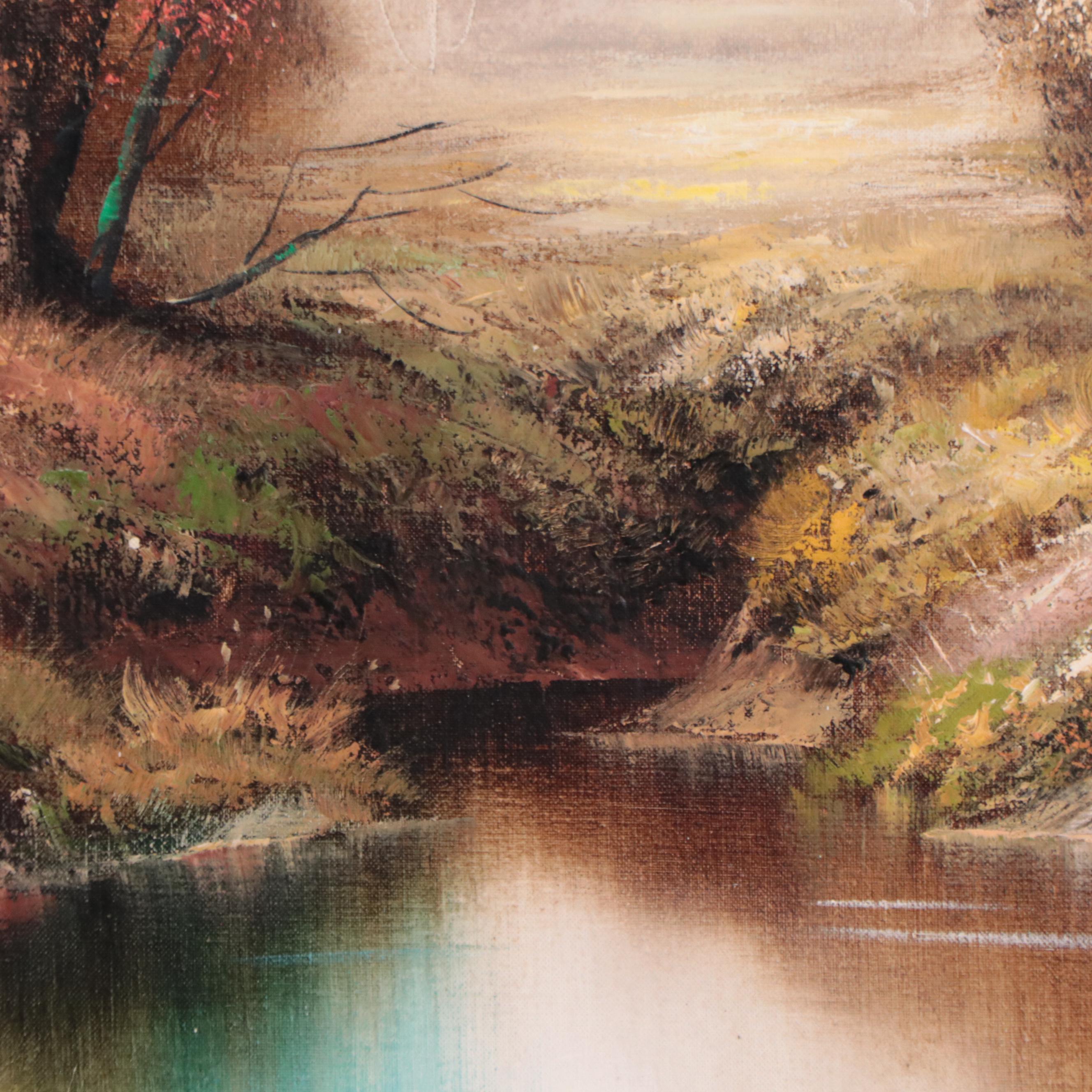 Althoff Idyllic Woodland Landscape Oil Painting