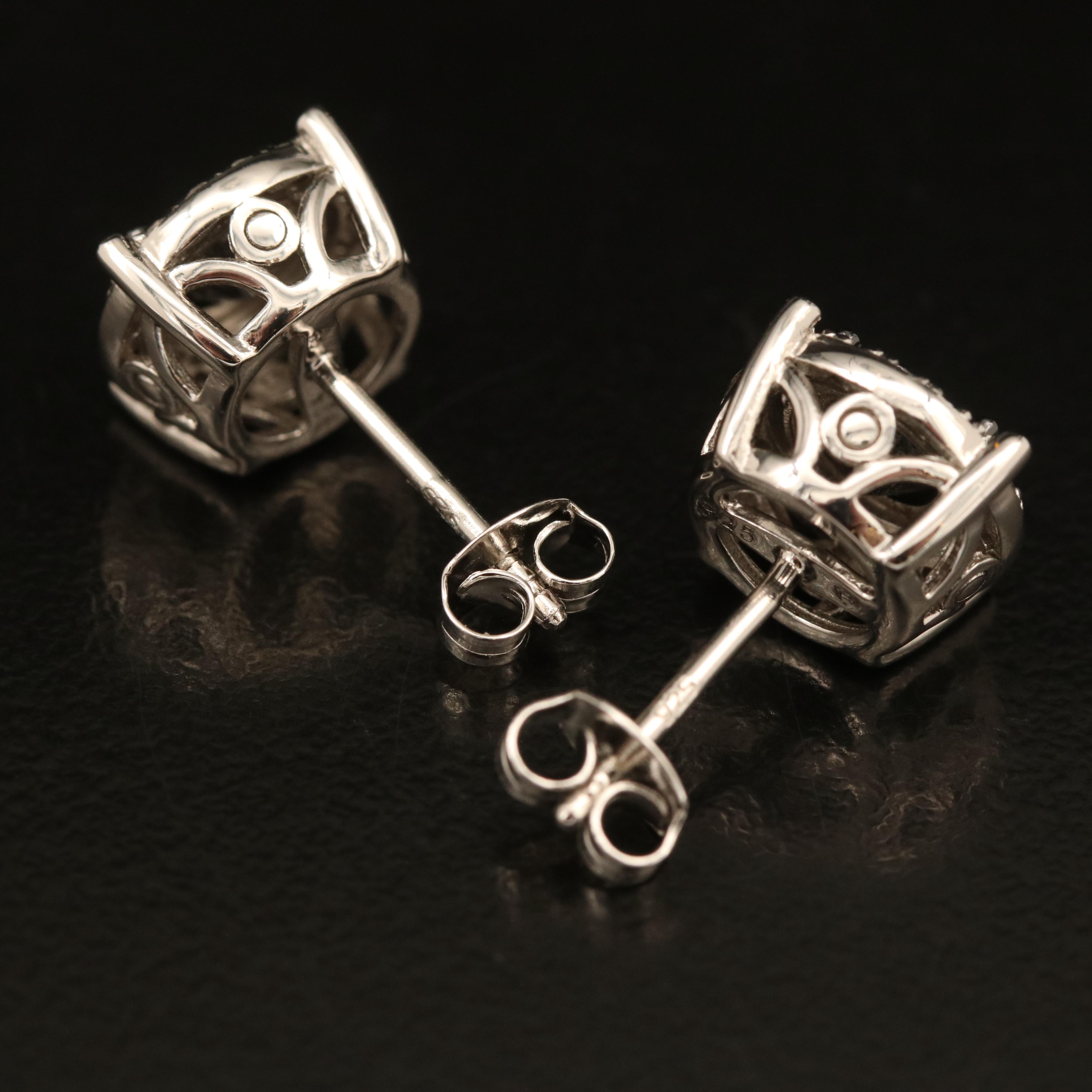 Sterling Diamond Halo Earrings