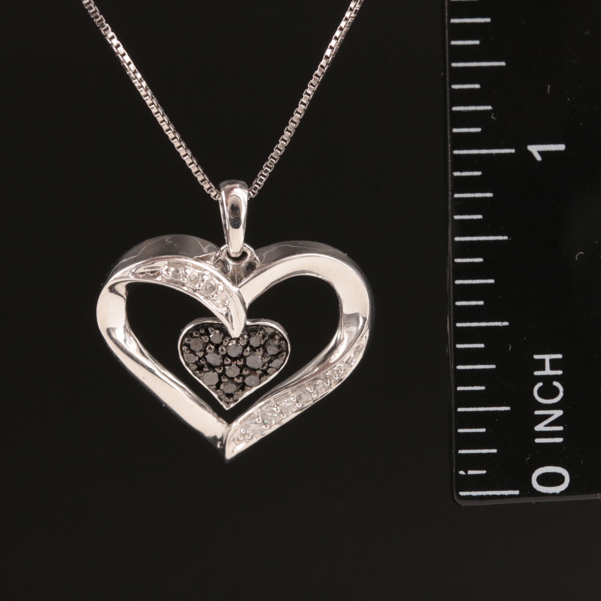 Sterling Diamond Double Heart Pendant Necklace