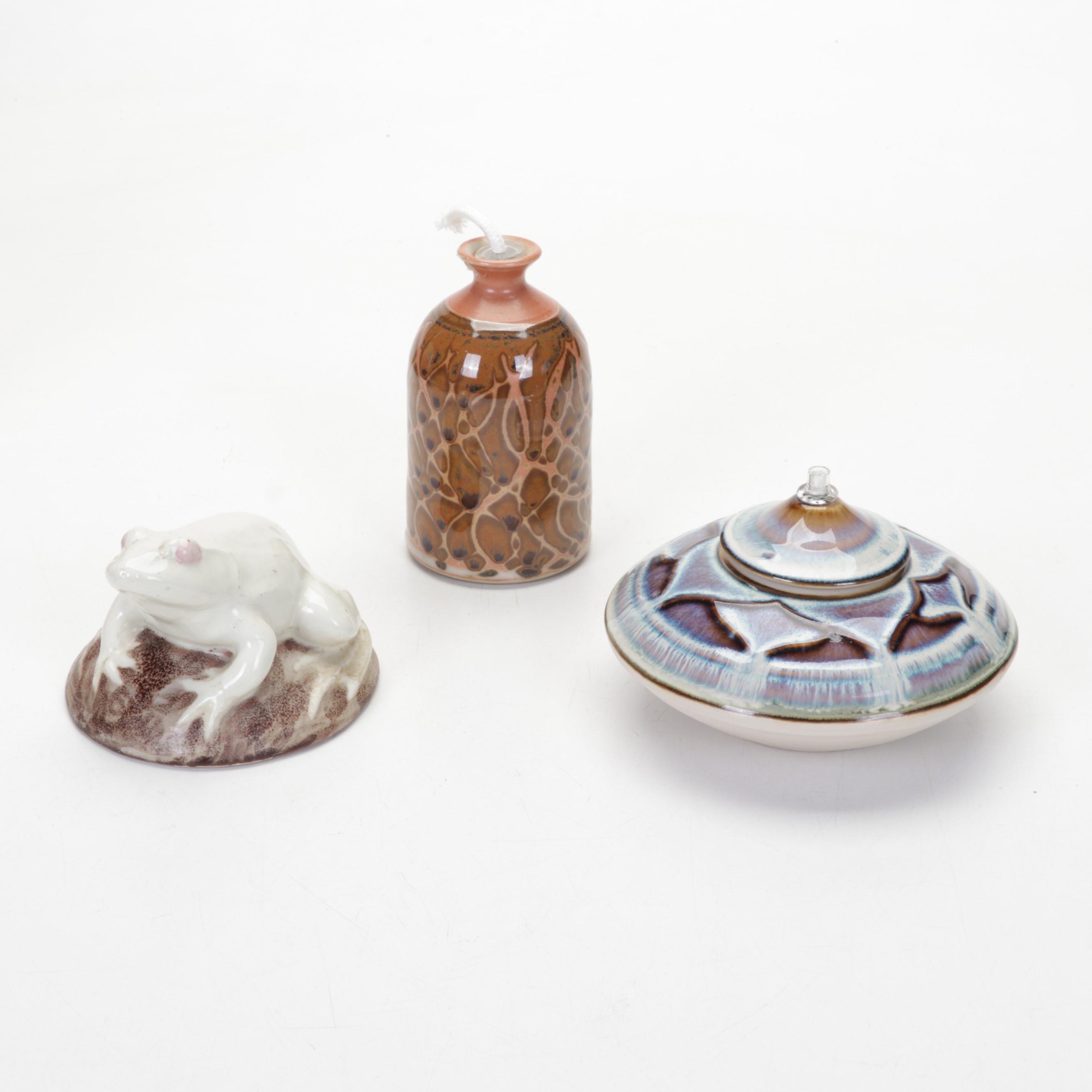 Balentine Oil Burner, Clay Creations Olive Bowl and More Art Pottery Pieces