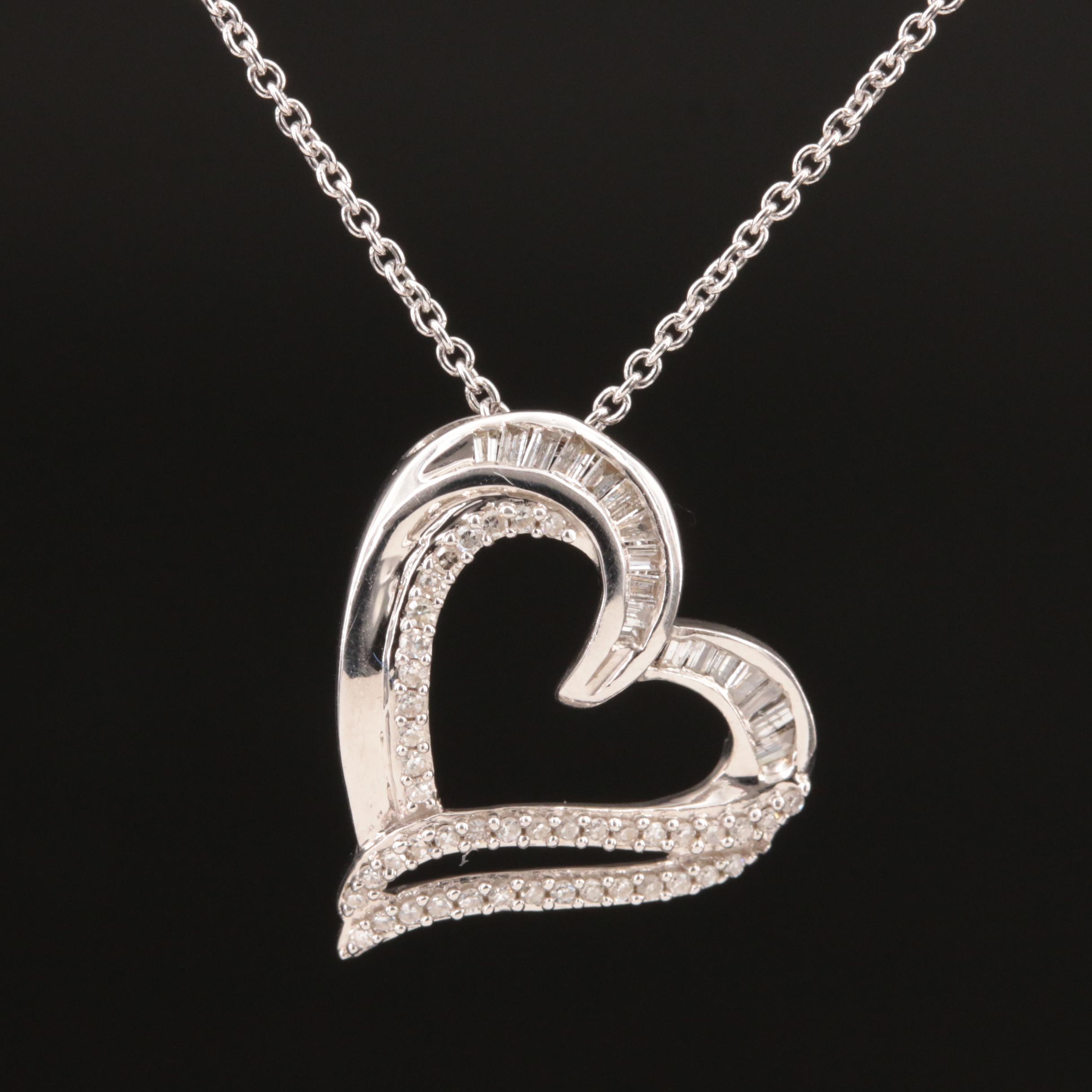 Sterling Diamond Heart Pendant Necklace