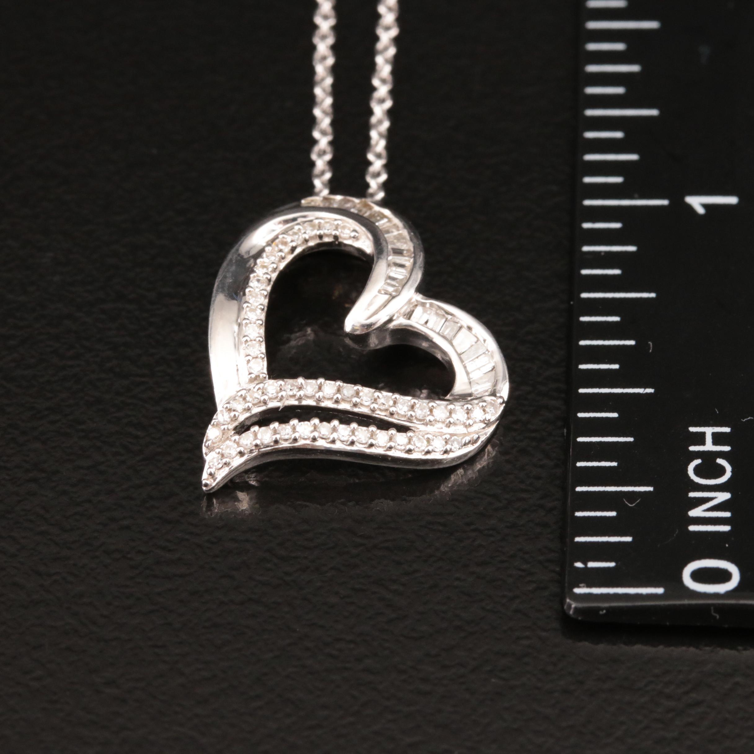 Sterling Diamond Heart Pendant Necklace