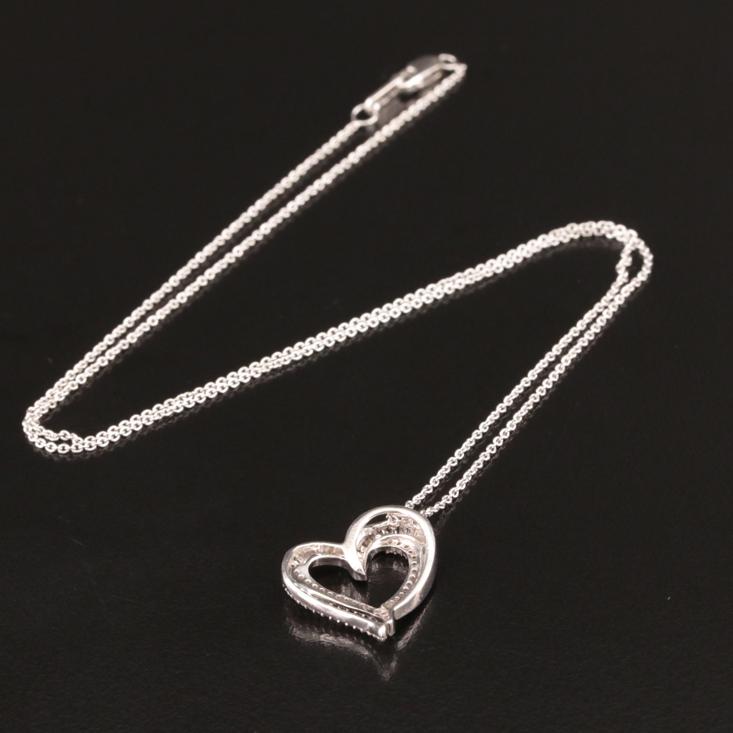 Sterling Diamond Heart Pendant Necklace