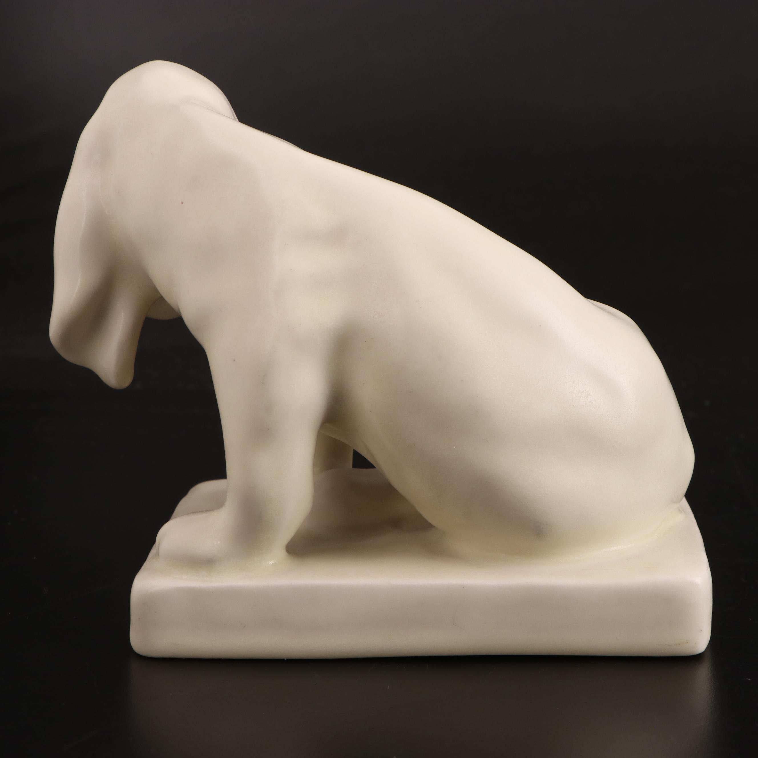 Rookwood Pottery Matte White Hound Dog Bookends, 1944