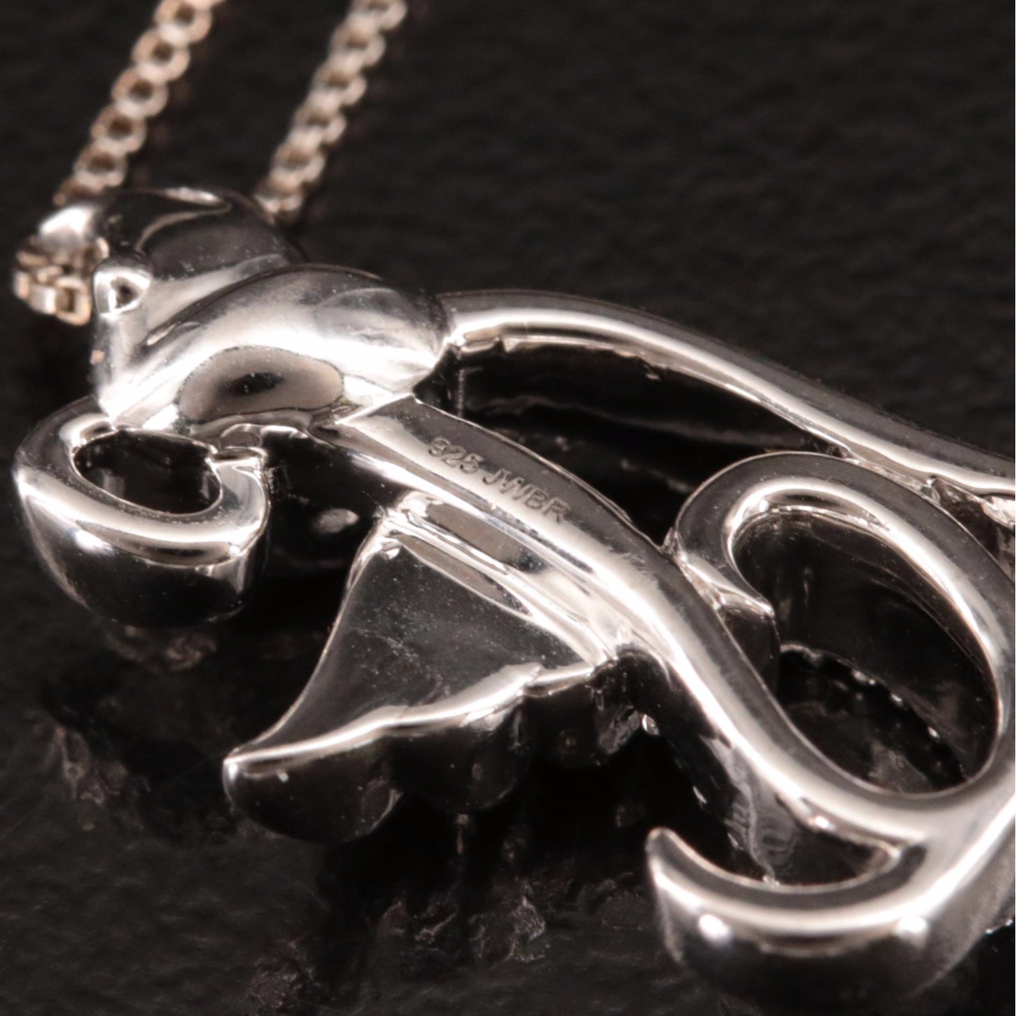 Sterling Diamond Dog Angel Pendant Necklace