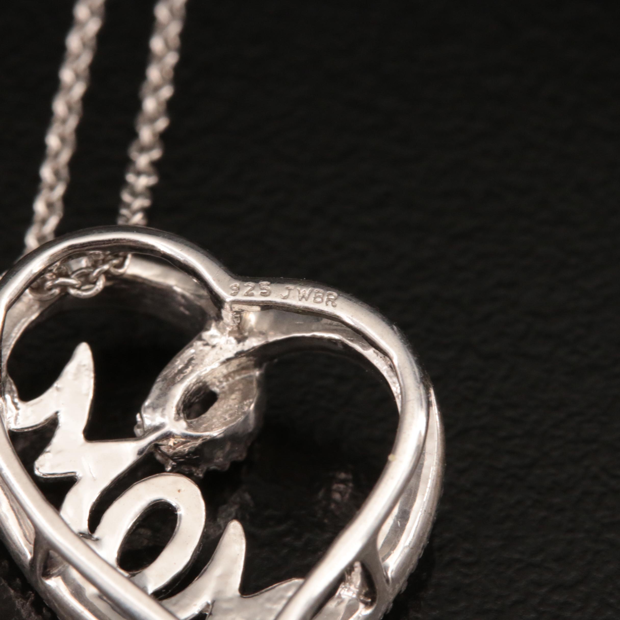 Sterling Diamond "Mom" Heart Pendant Necklace
