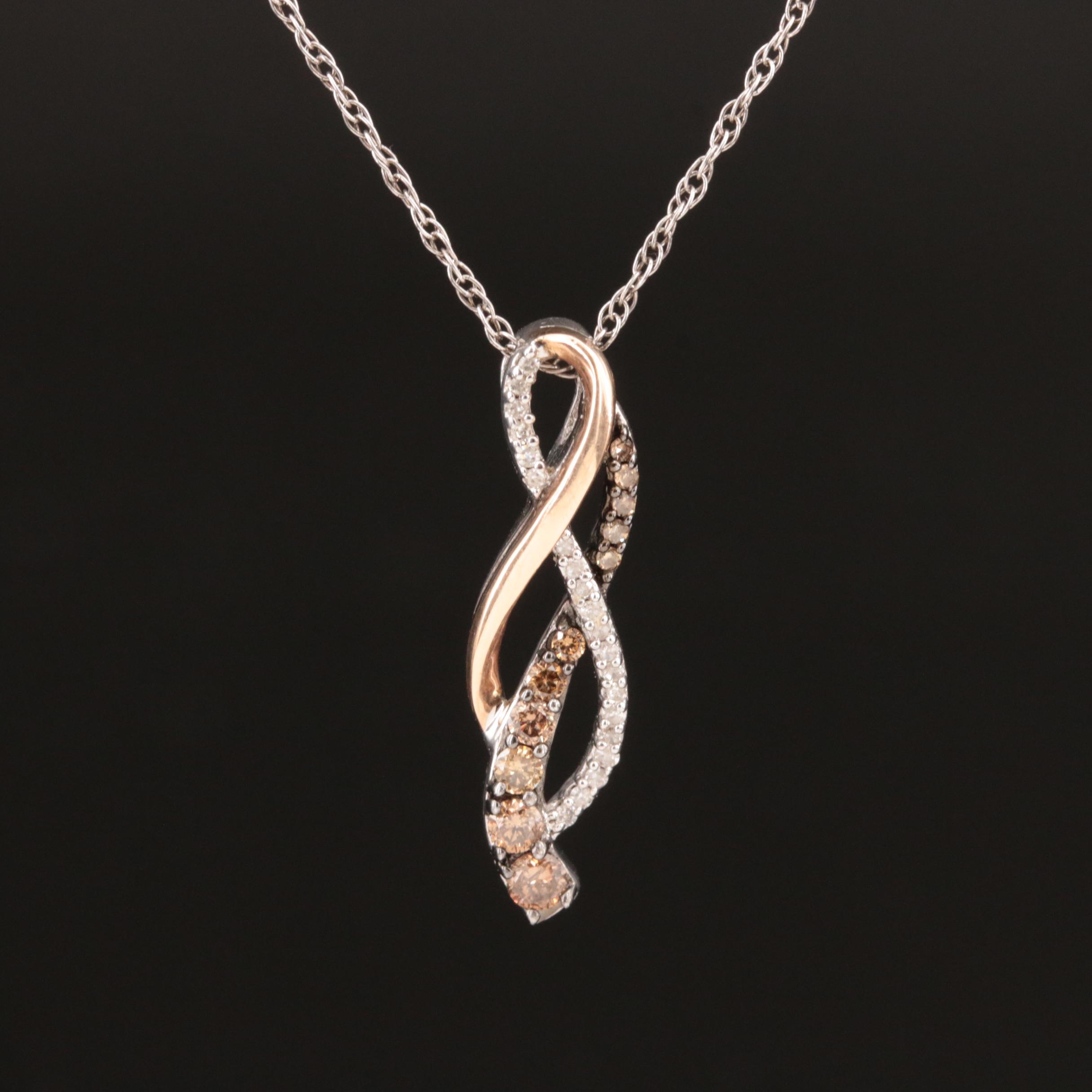 Sterling Diamond Crossover Pendant Necklace with 10K Accent