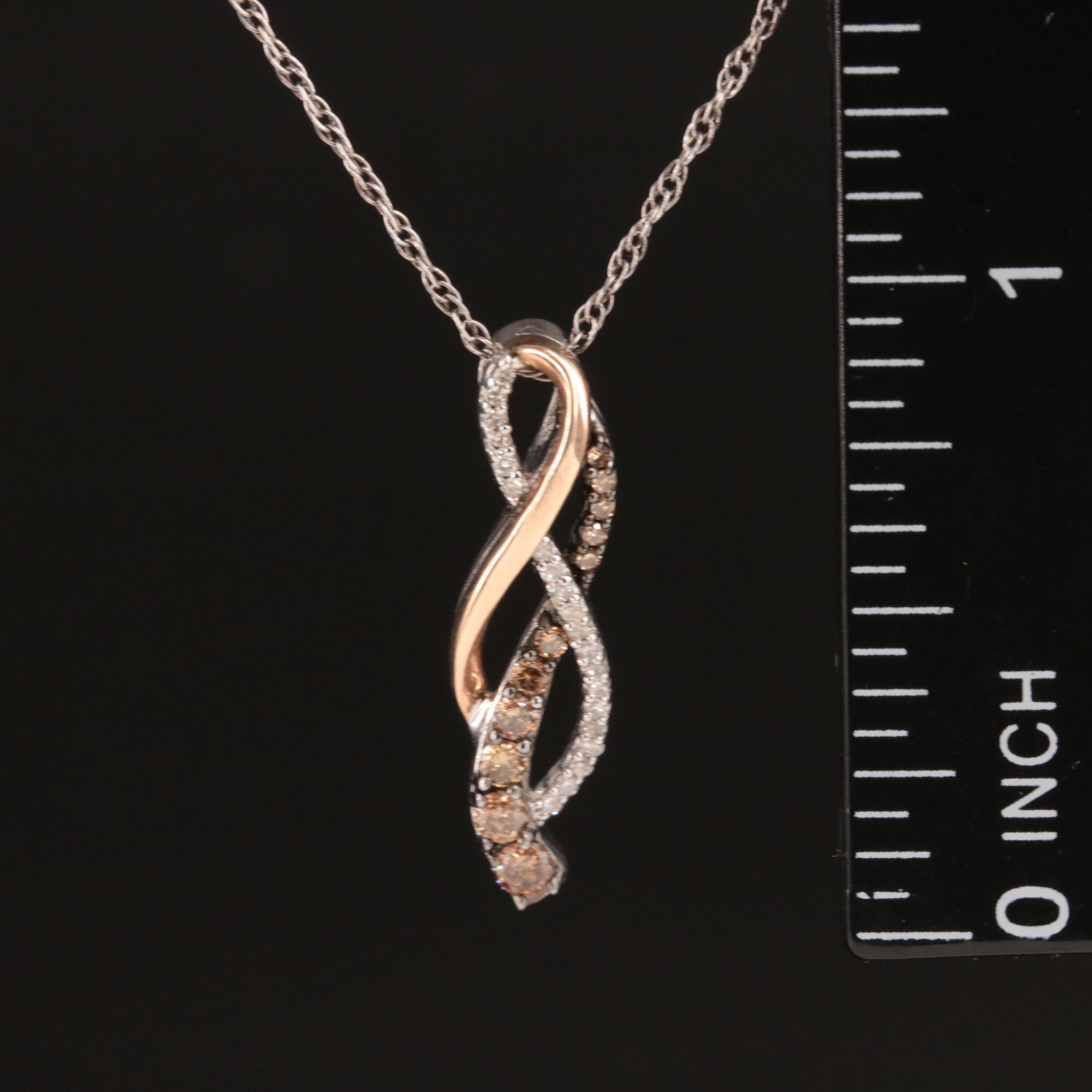 Sterling Diamond Crossover Pendant Necklace with 10K Accent