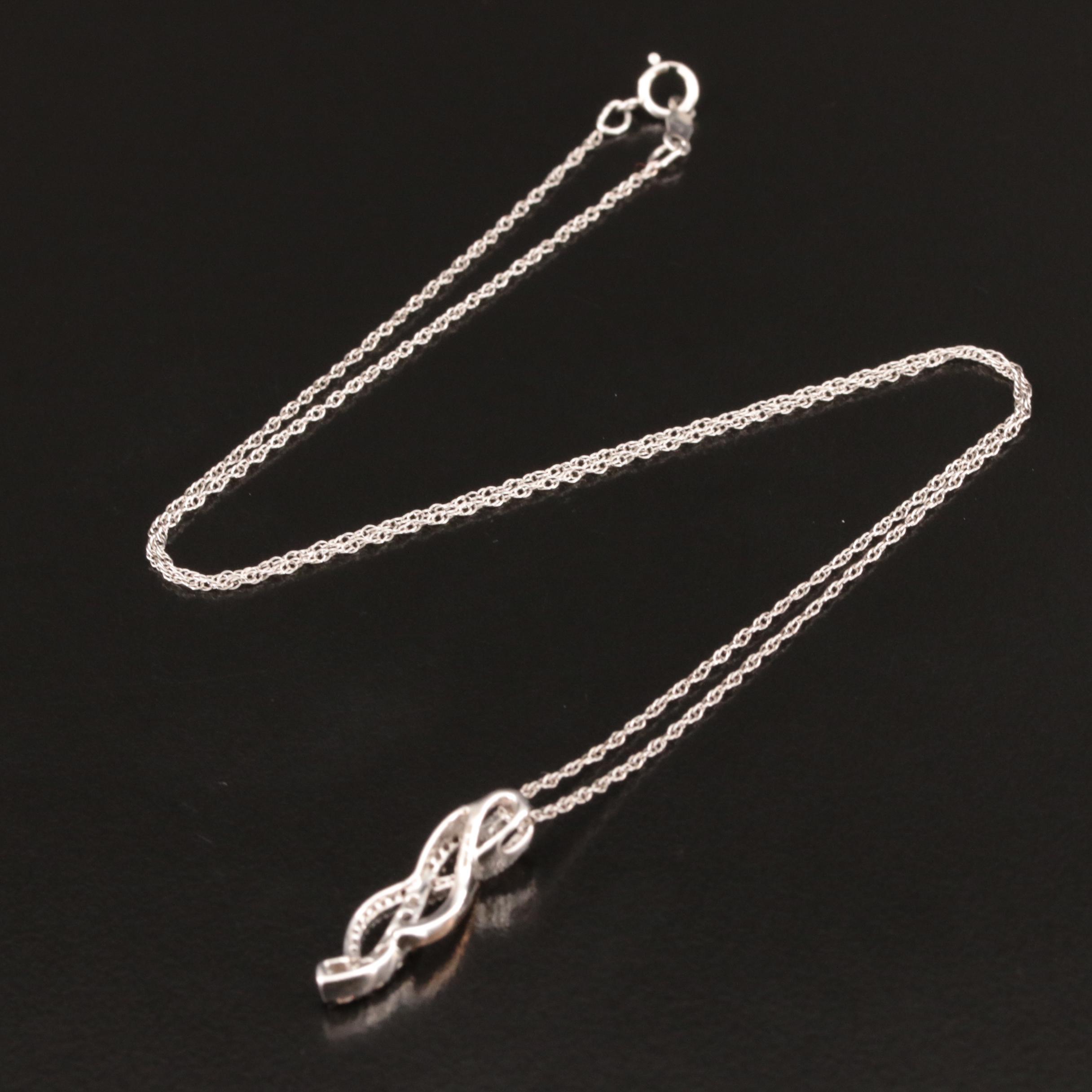 Sterling Diamond Crossover Pendant Necklace with 10K Accent