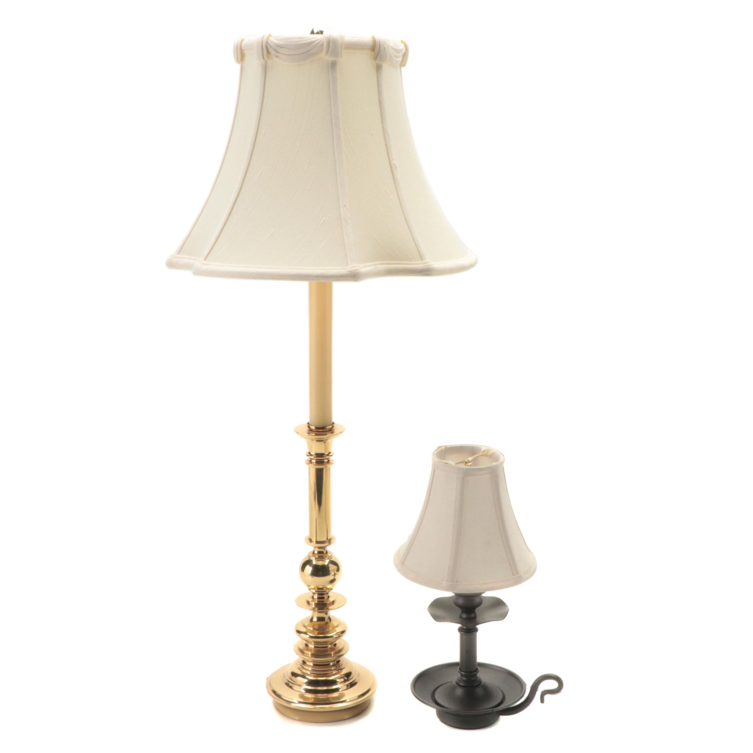 Colonial Style Brass Candlestick Buffet Lamp with Chamberstick Lamp