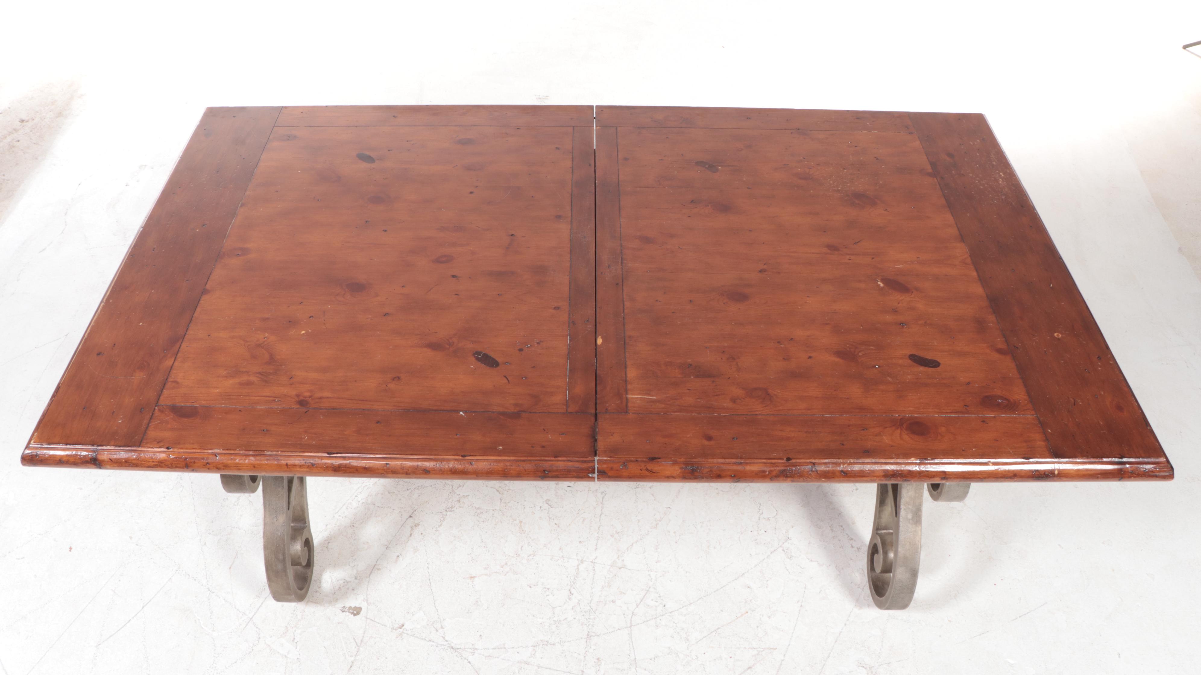 Baroque Style Iron and Pine Extending Dining Table