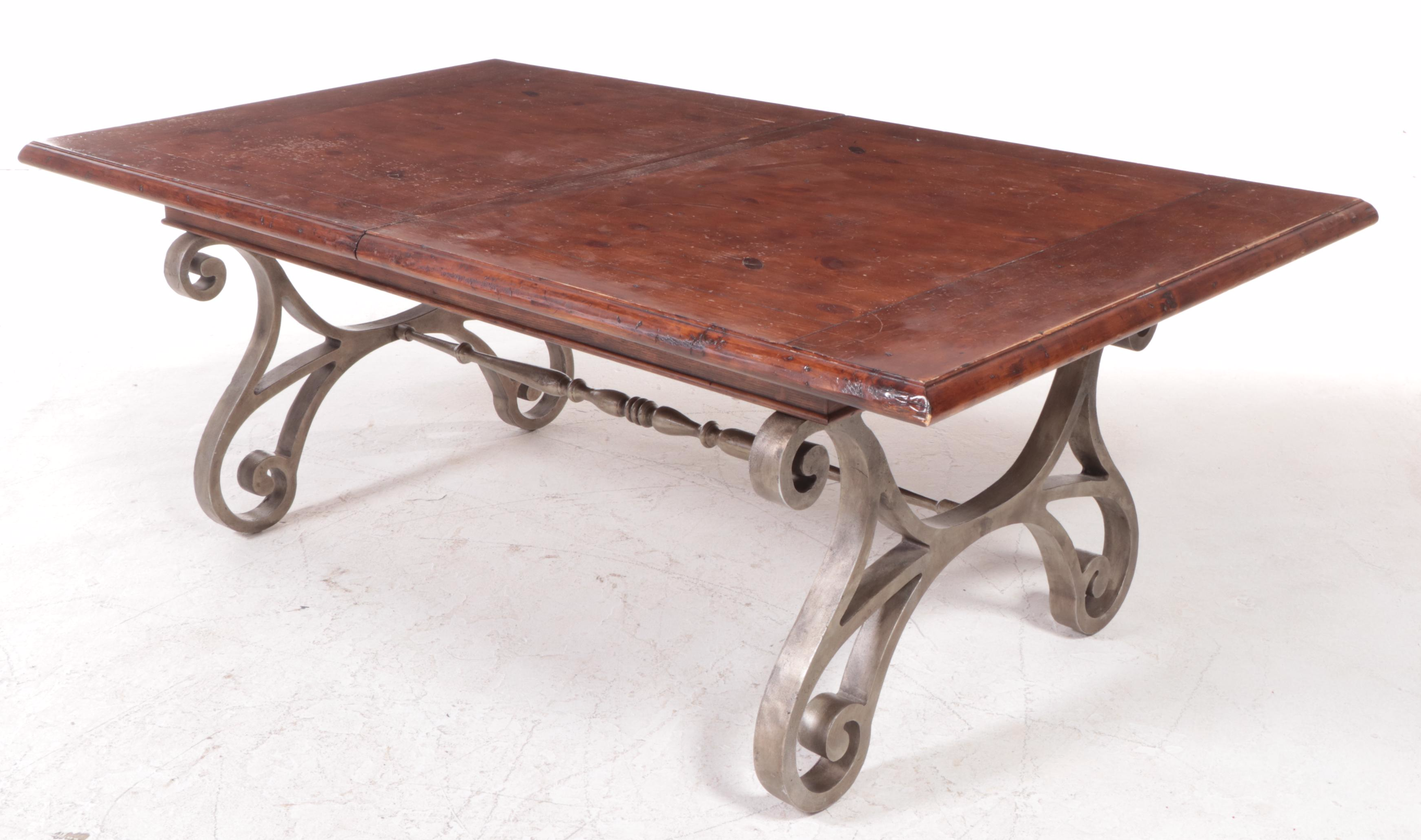 Baroque Style Iron and Pine Extending Dining Table