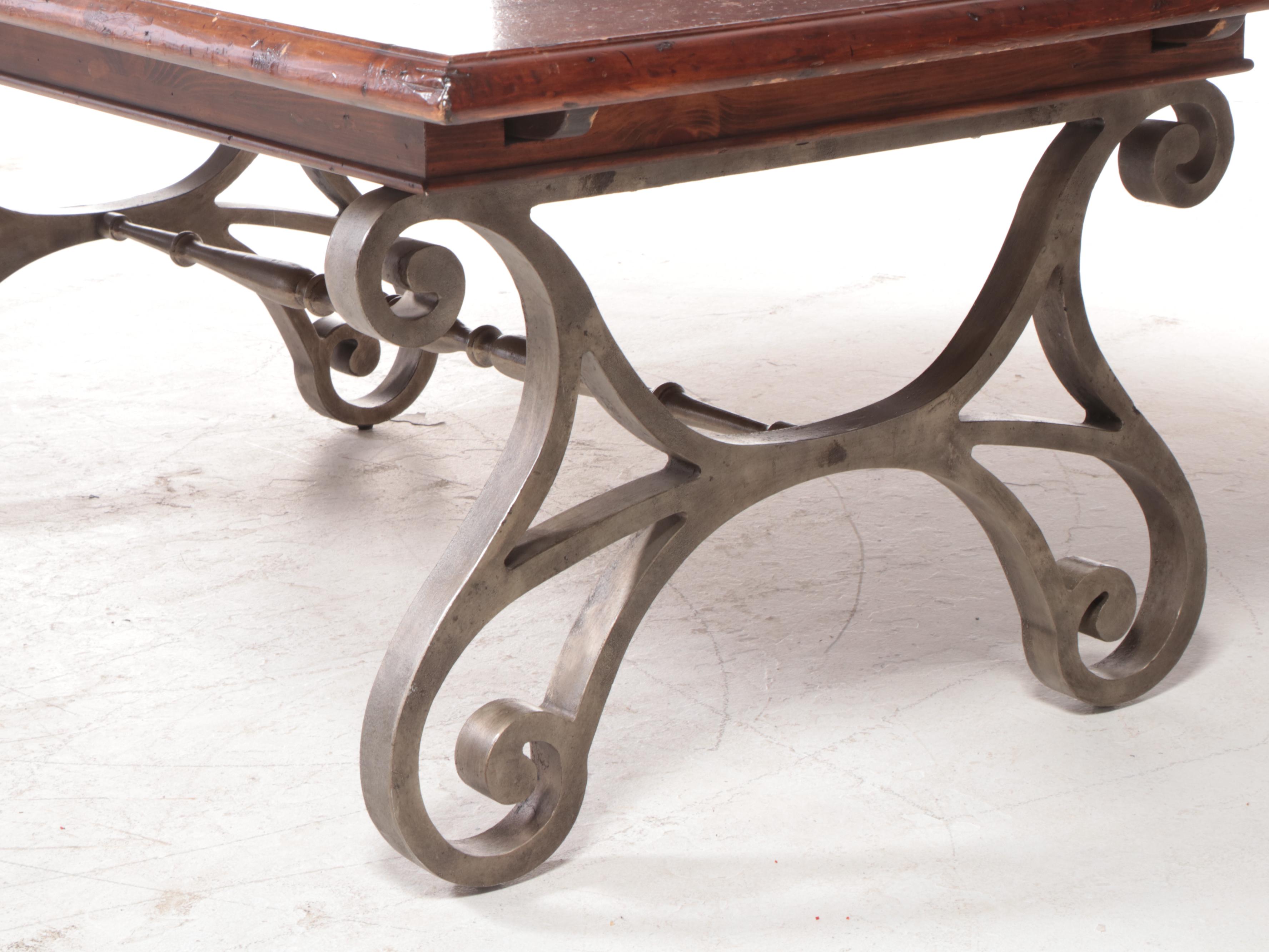 Baroque Style Iron and Pine Extending Dining Table