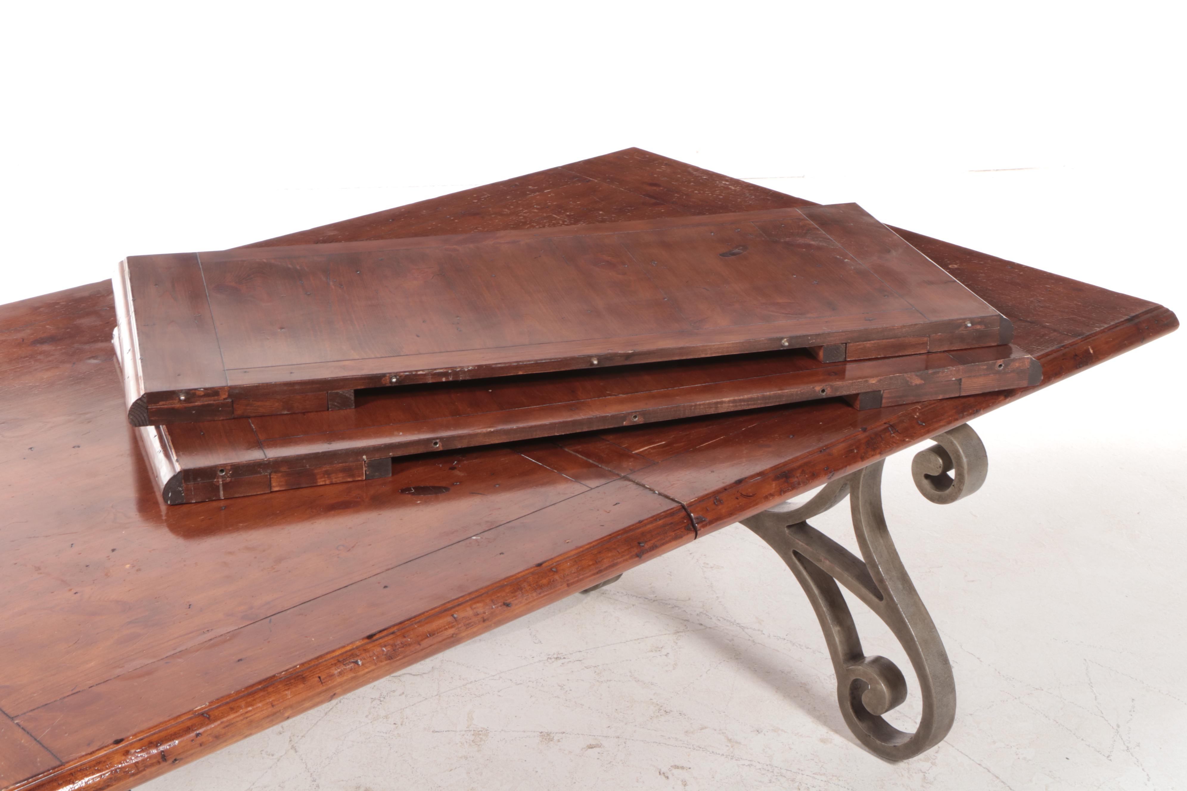 Baroque Style Iron and Pine Extending Dining Table