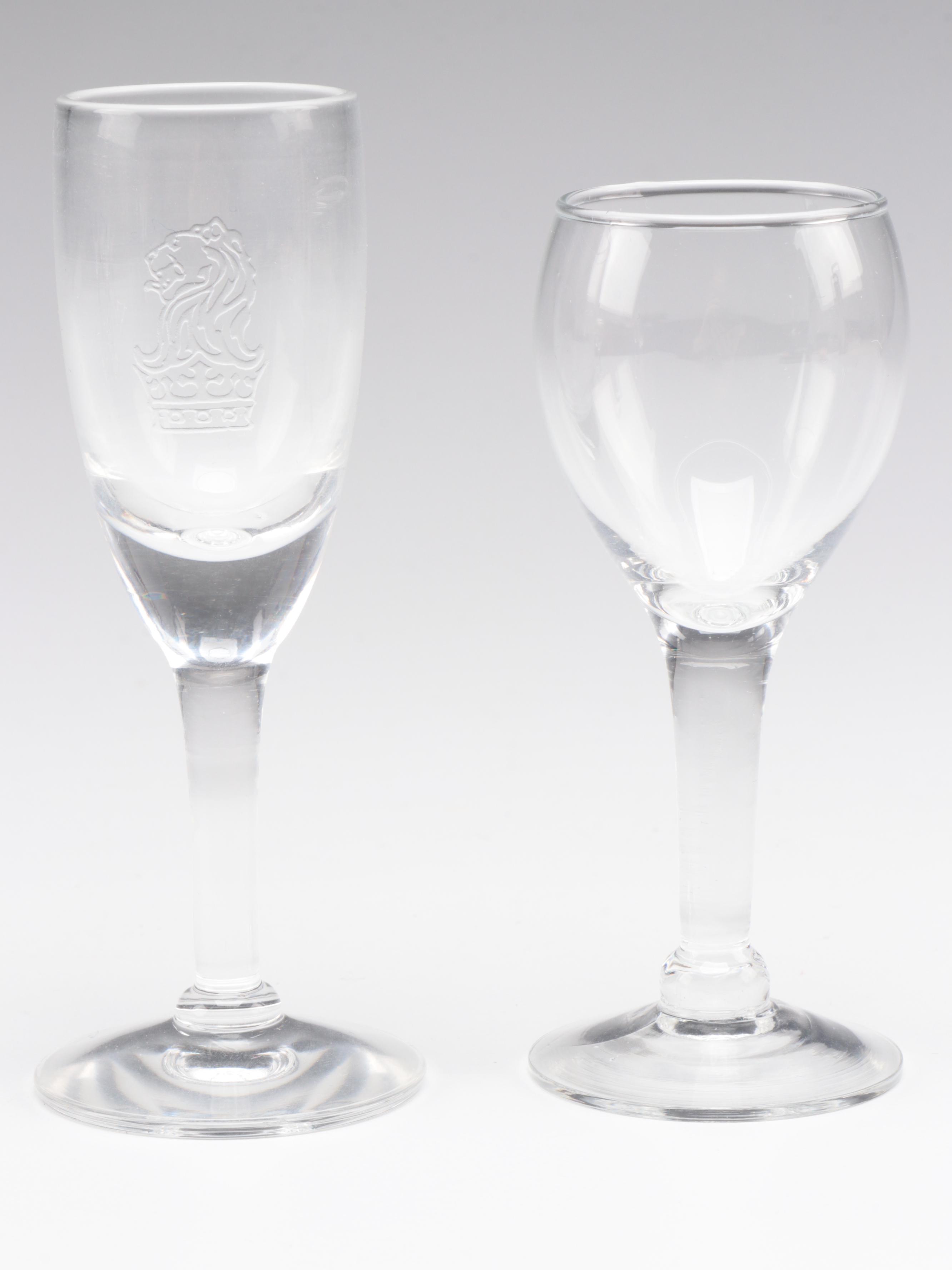 Pressed Glass Blue Goblets with Ritz-Carlton and Other Stemware