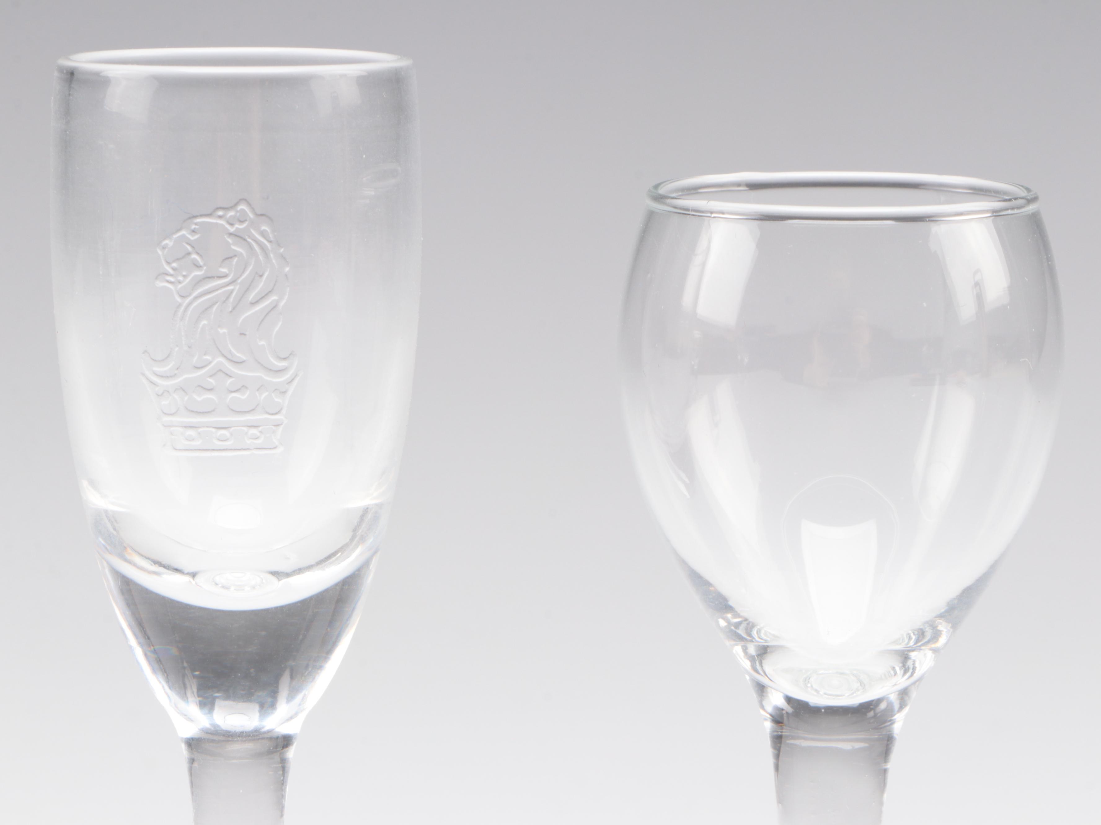 Pressed Glass Blue Goblets with Ritz-Carlton and Other Stemware