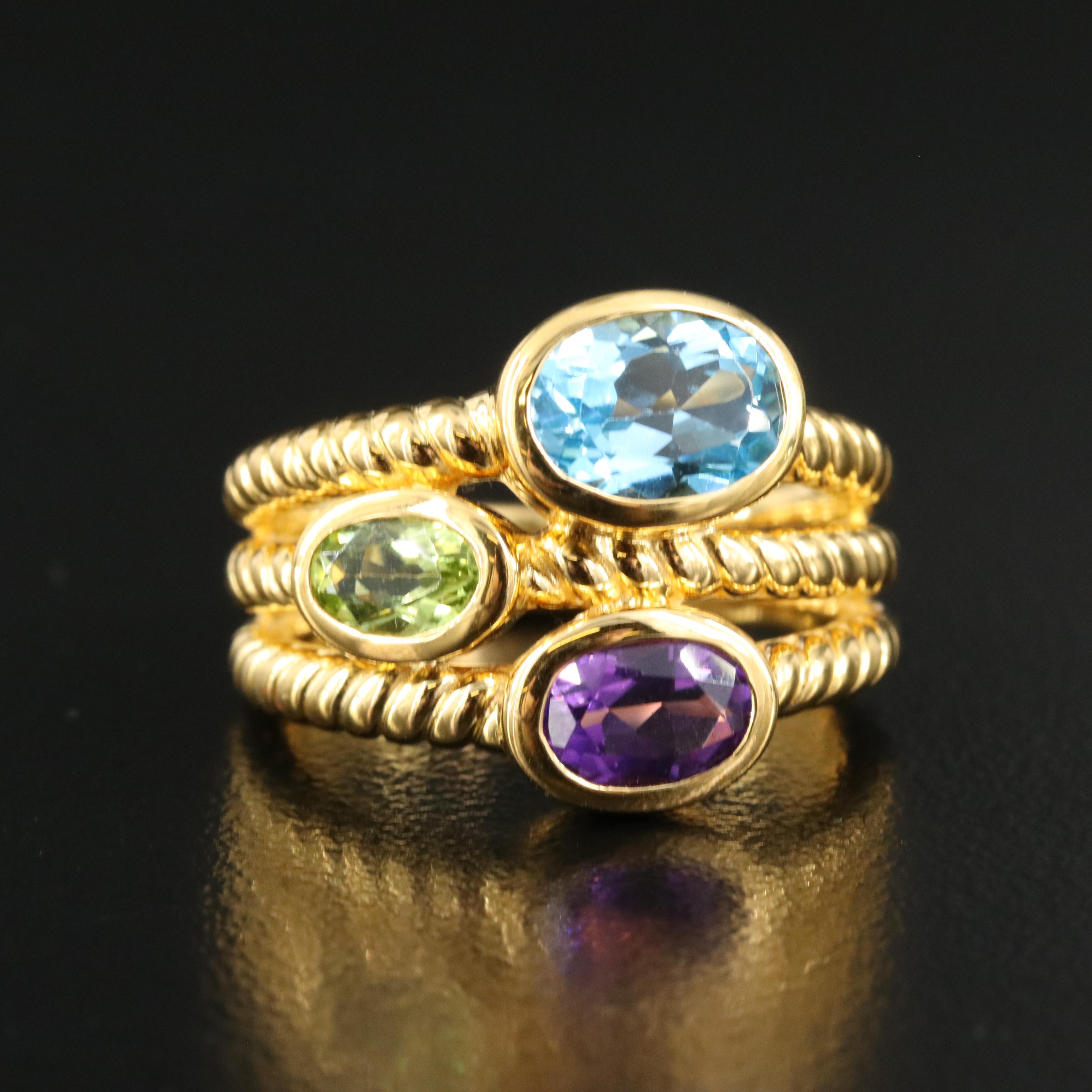 Sterling Topaz, Peridot and Amethyst Ring