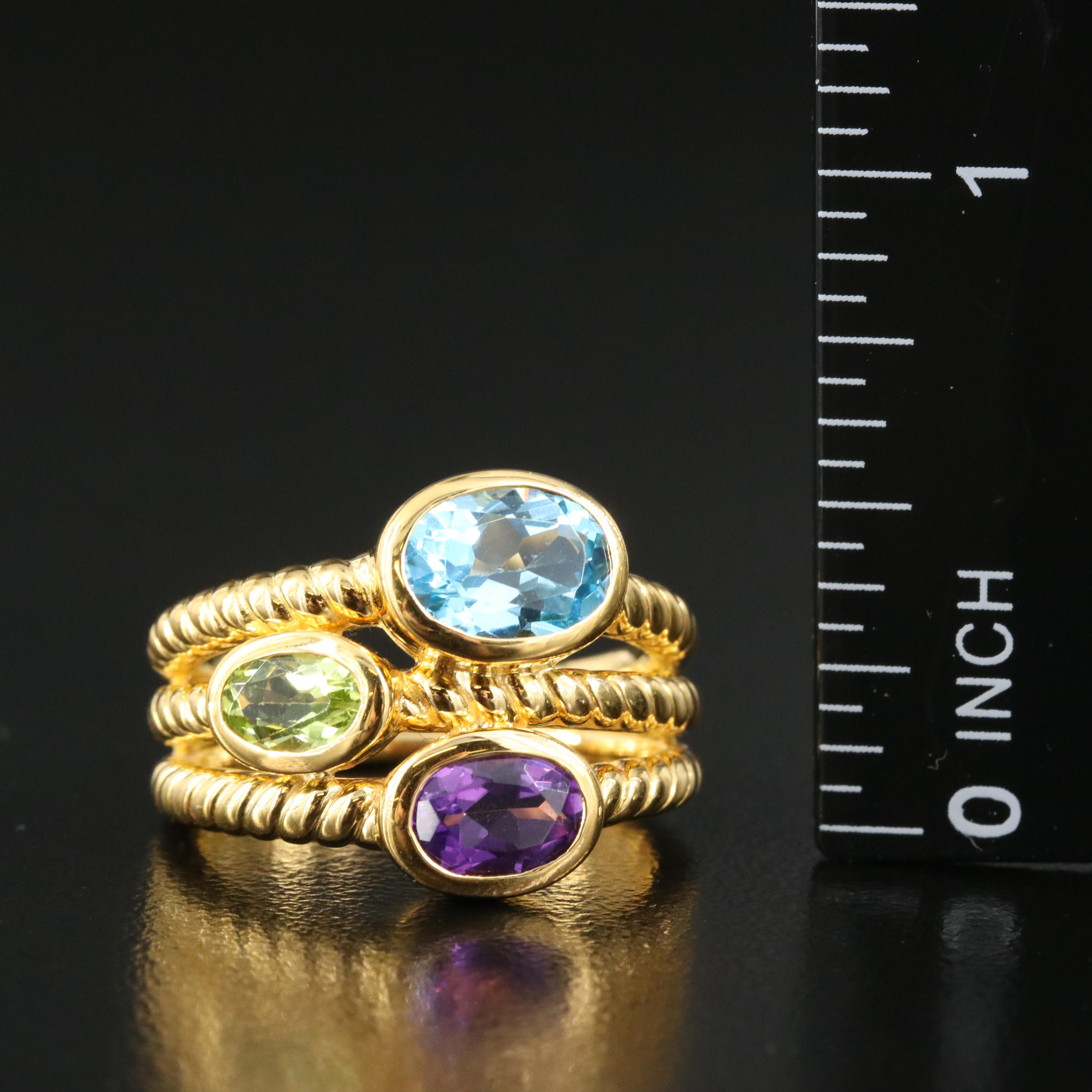 Sterling Topaz, Peridot and Amethyst Ring