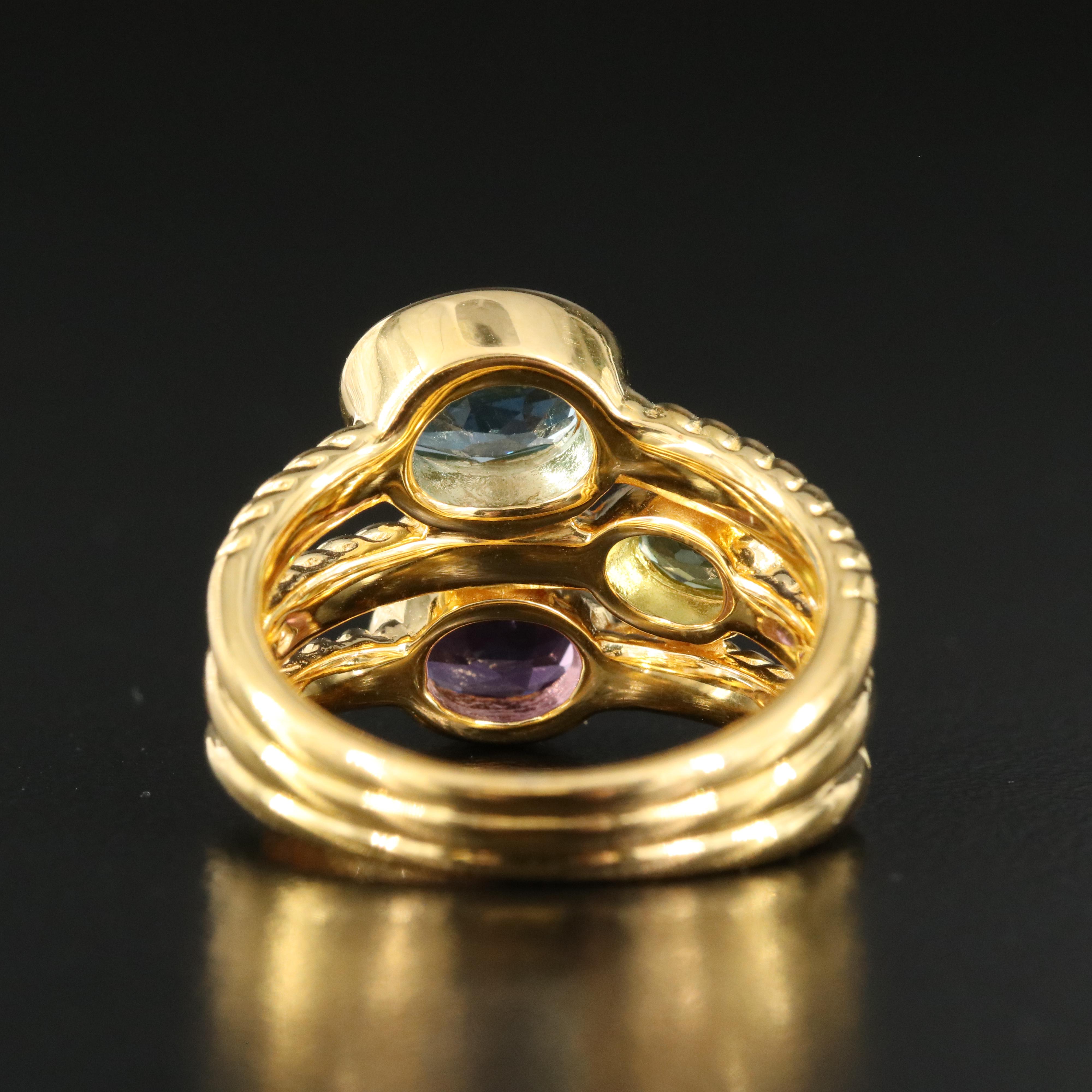 Sterling Topaz, Peridot and Amethyst Ring