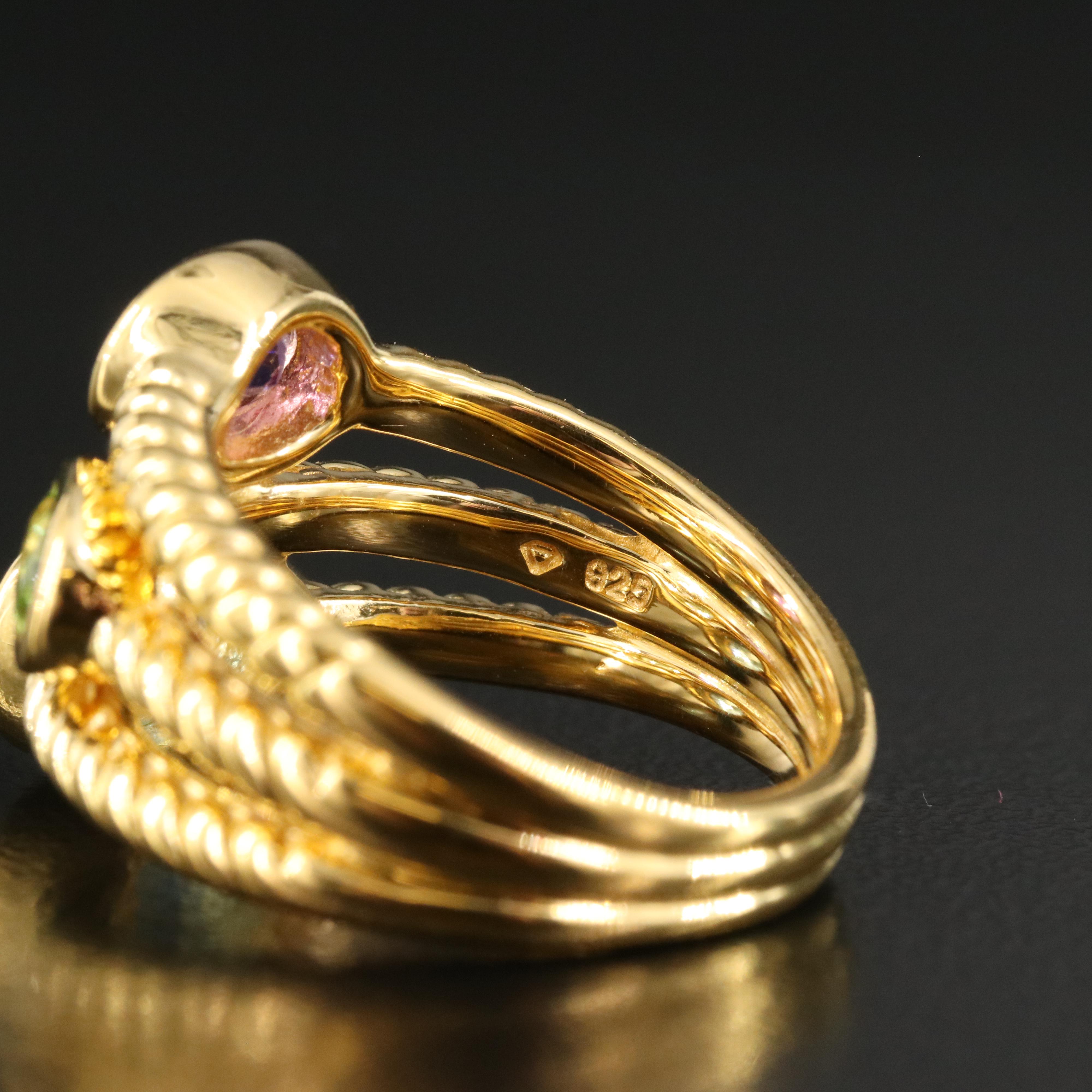 Sterling Topaz, Peridot and Amethyst Ring