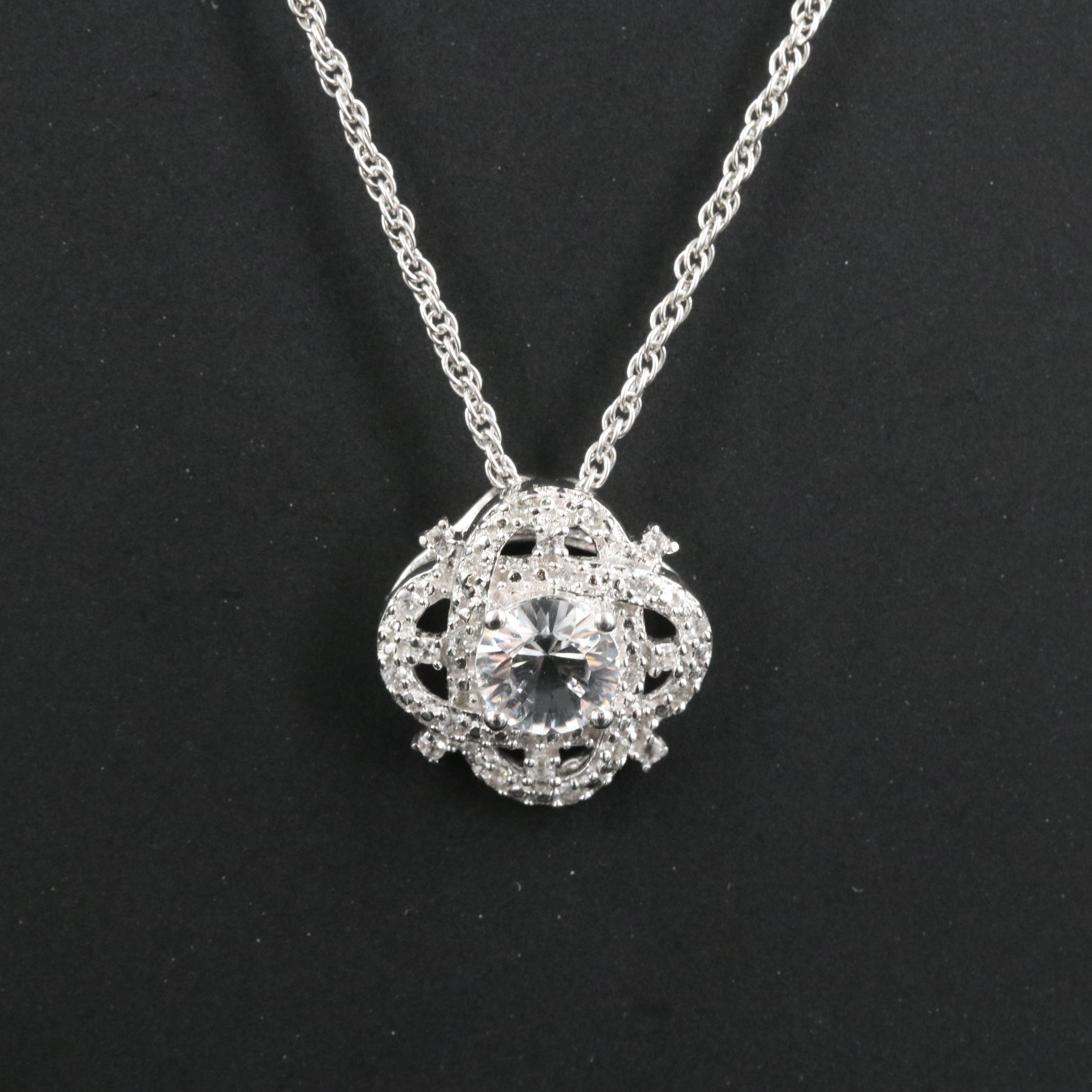 Sterling Quartz and Zircon Pendant Necklace
