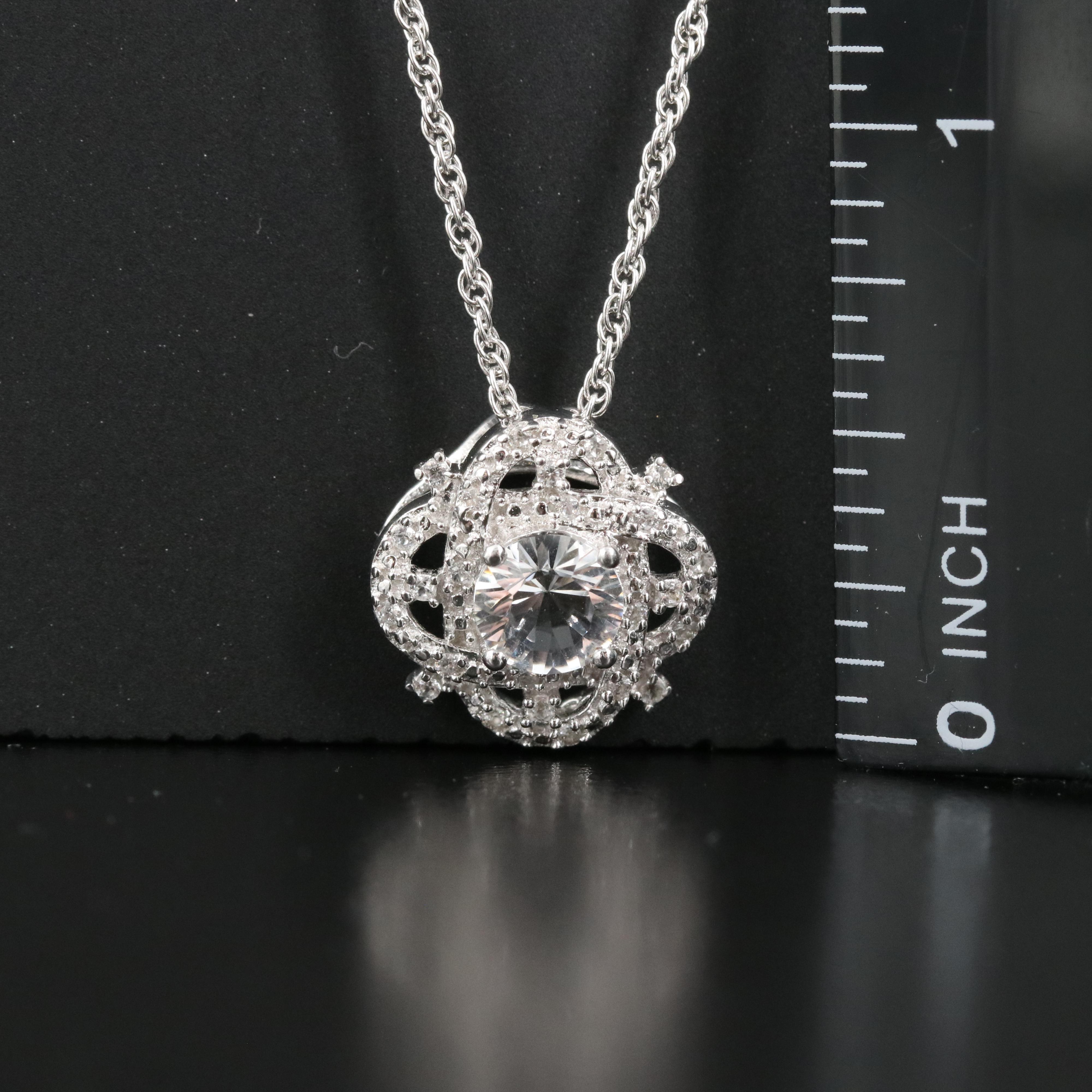 Sterling Quartz and Zircon Pendant Necklace