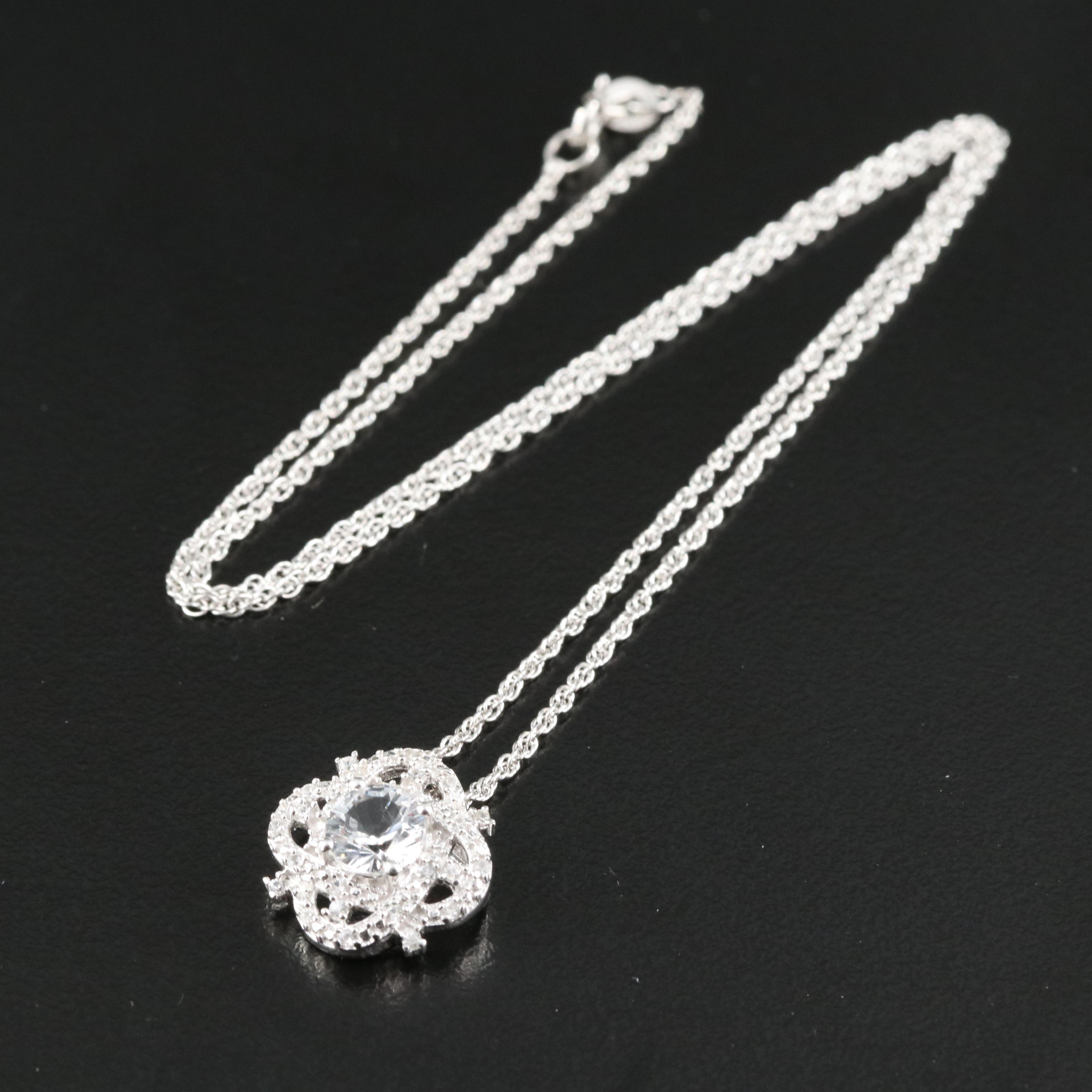 Sterling Quartz and Zircon Pendant Necklace