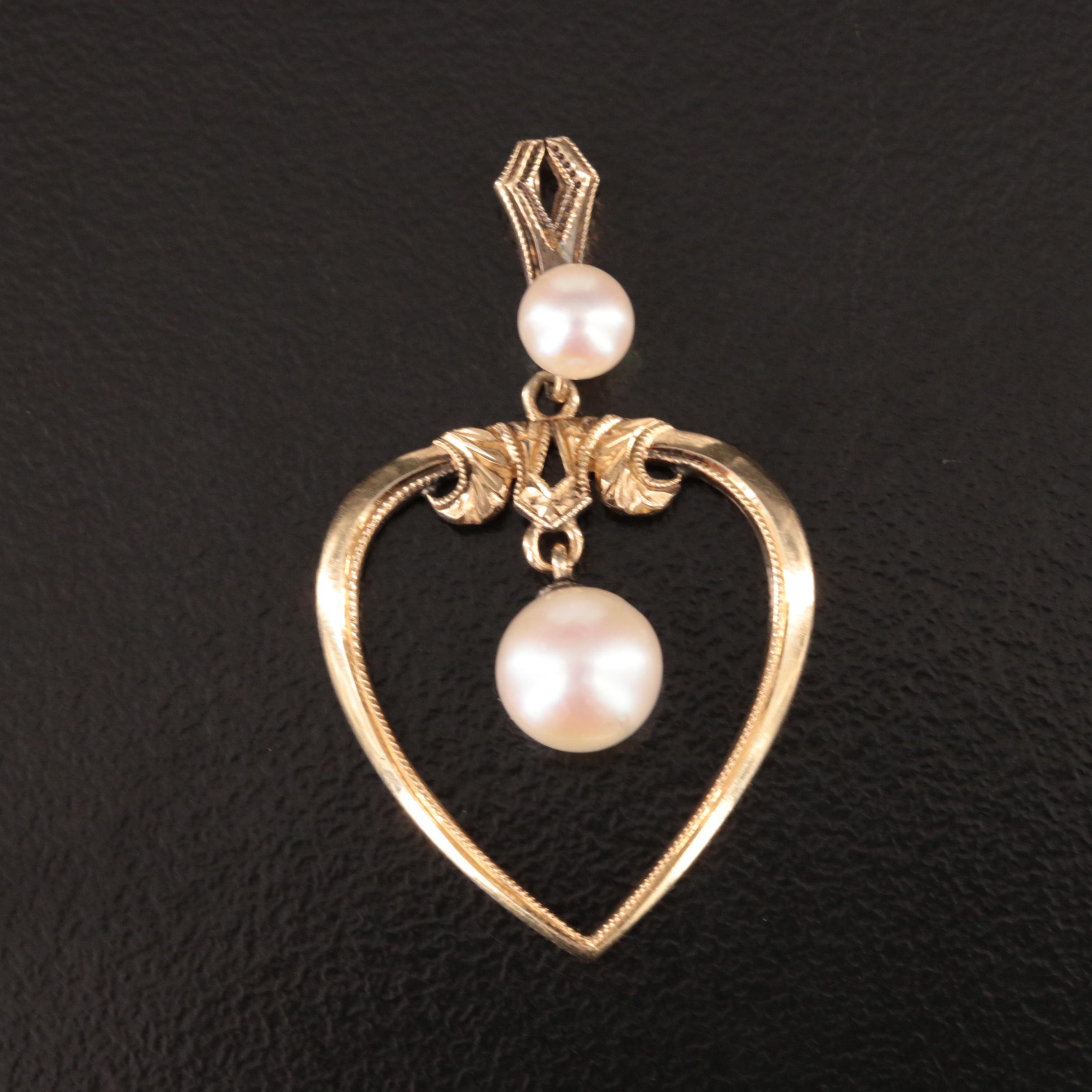 Mikimoto 14K Pearl Heart Pendant