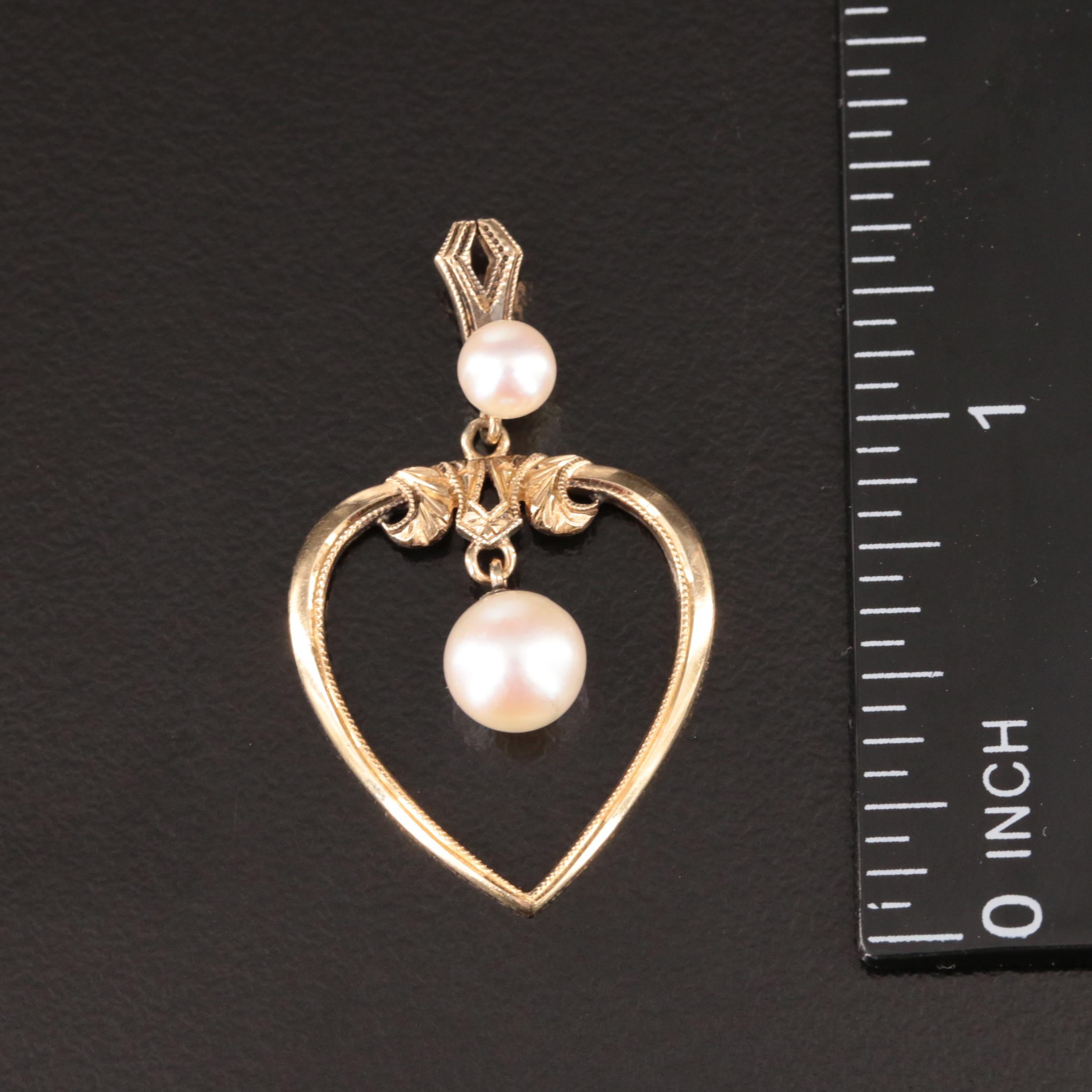Mikimoto 14K Pearl Heart Pendant