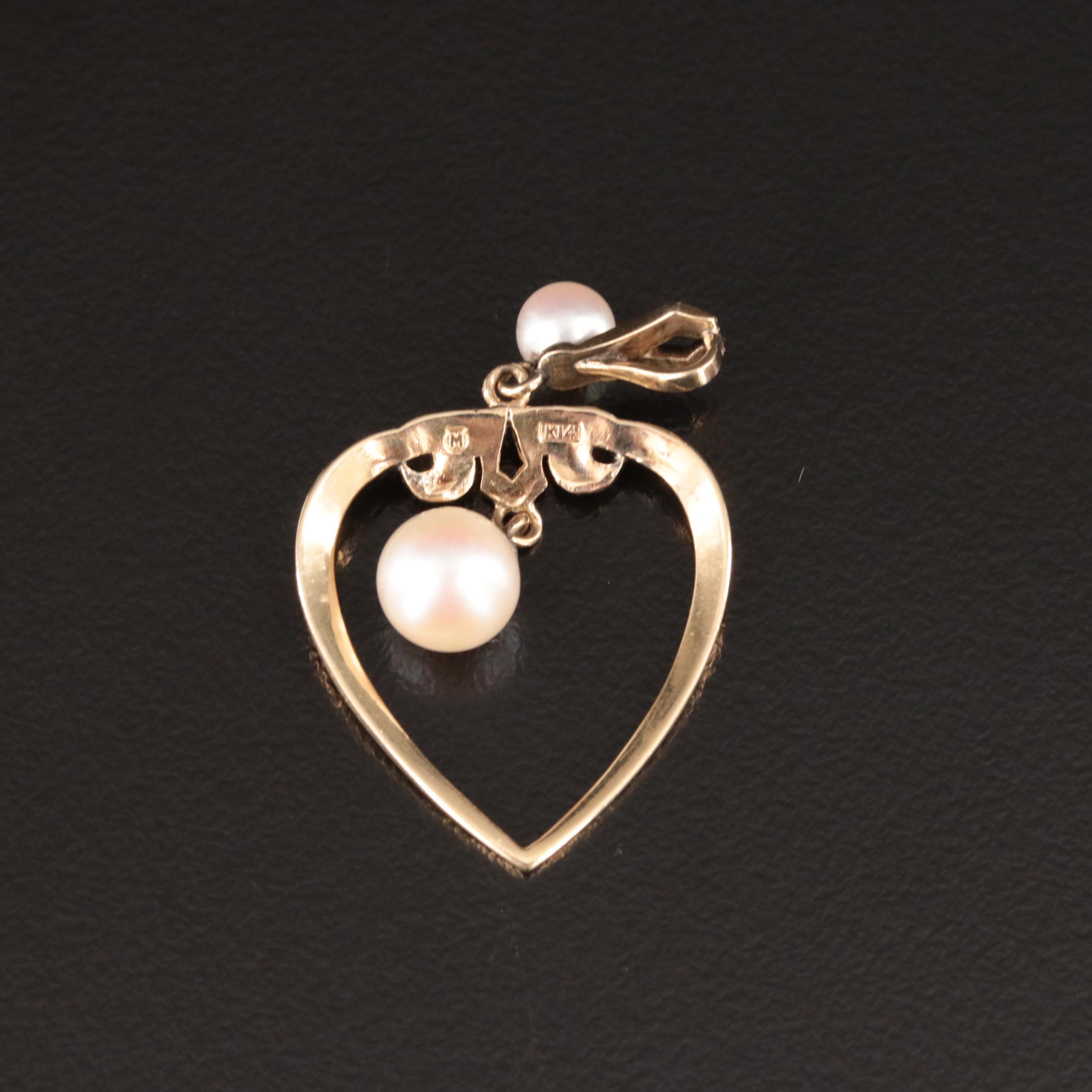 Mikimoto 14K Pearl Heart Pendant