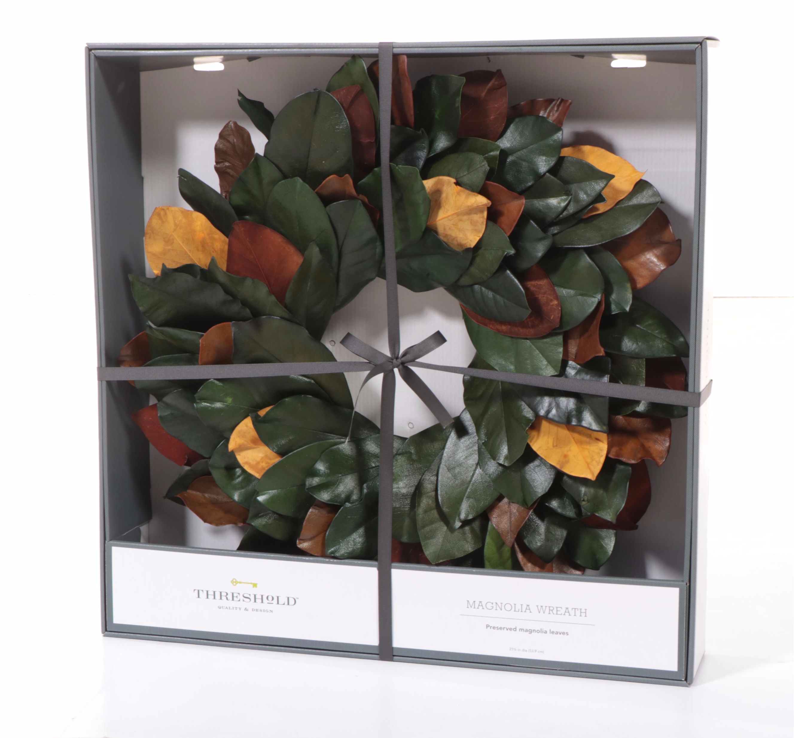 Threshold White Dome Chandelier with Geometric Mirror and Magnolia Leaf Wreath