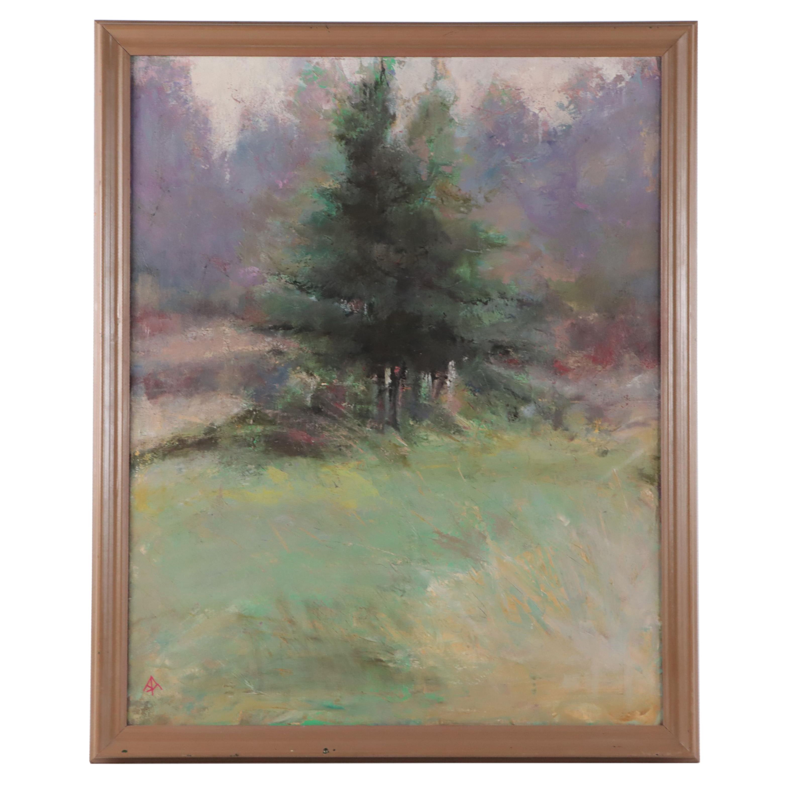 Jim Andrews Oil Painting of Lone Tree, Late 20th Century