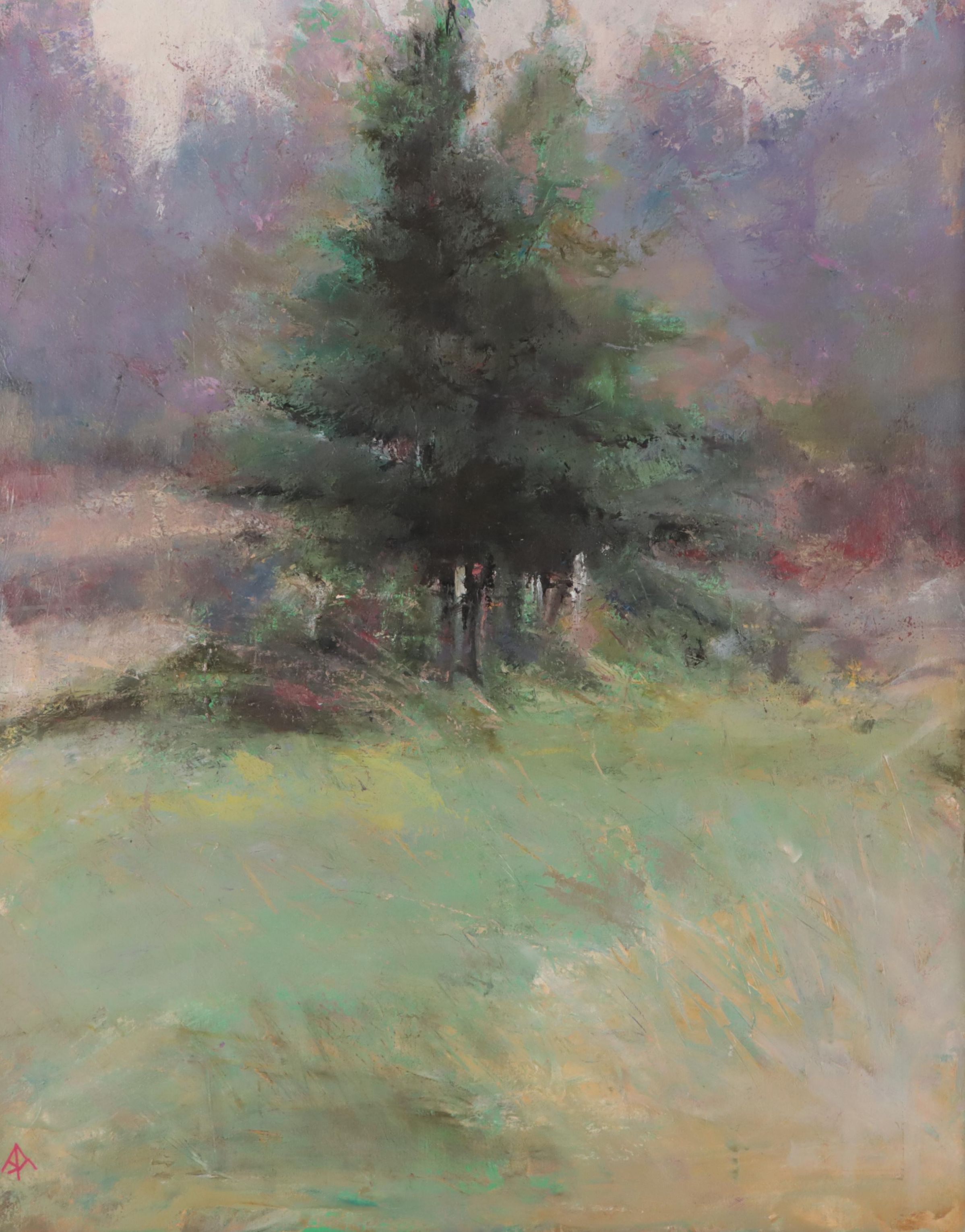 Jim Andrews Oil Painting of Lone Tree, Late 20th Century