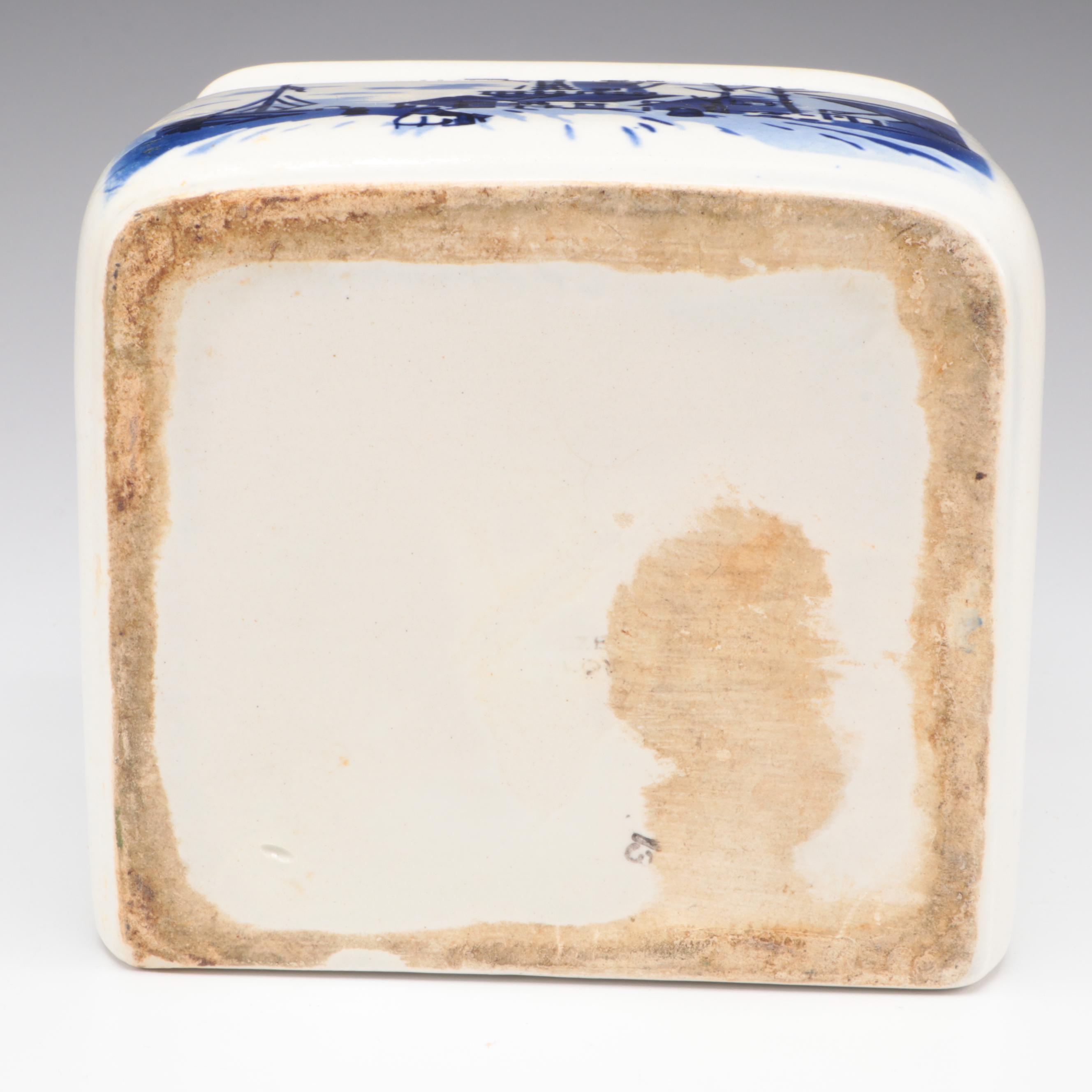Czechoslovakian Delft Style Ceramic Salt Box and Spice Canisters