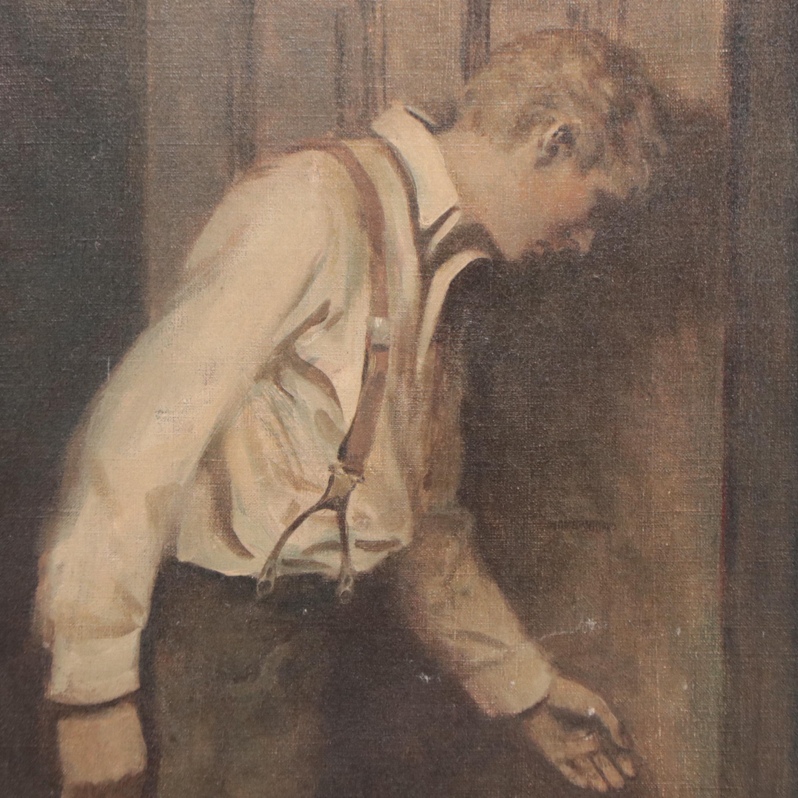 Gayle Hoskins Genre Oil Illustration of a Boy and Girl