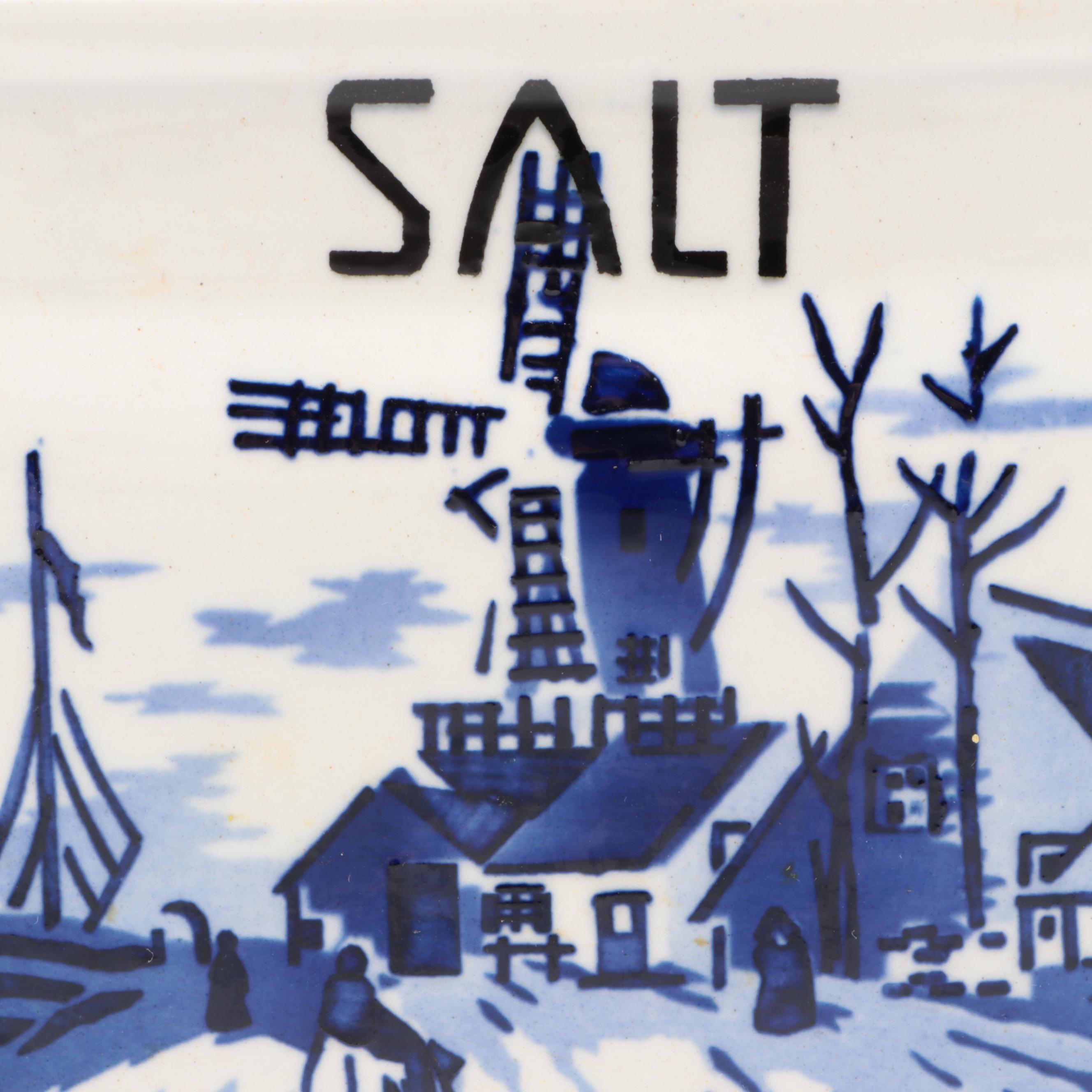 Czechoslovakian Delft Style Ceramic Salt Box and Spice Canisters