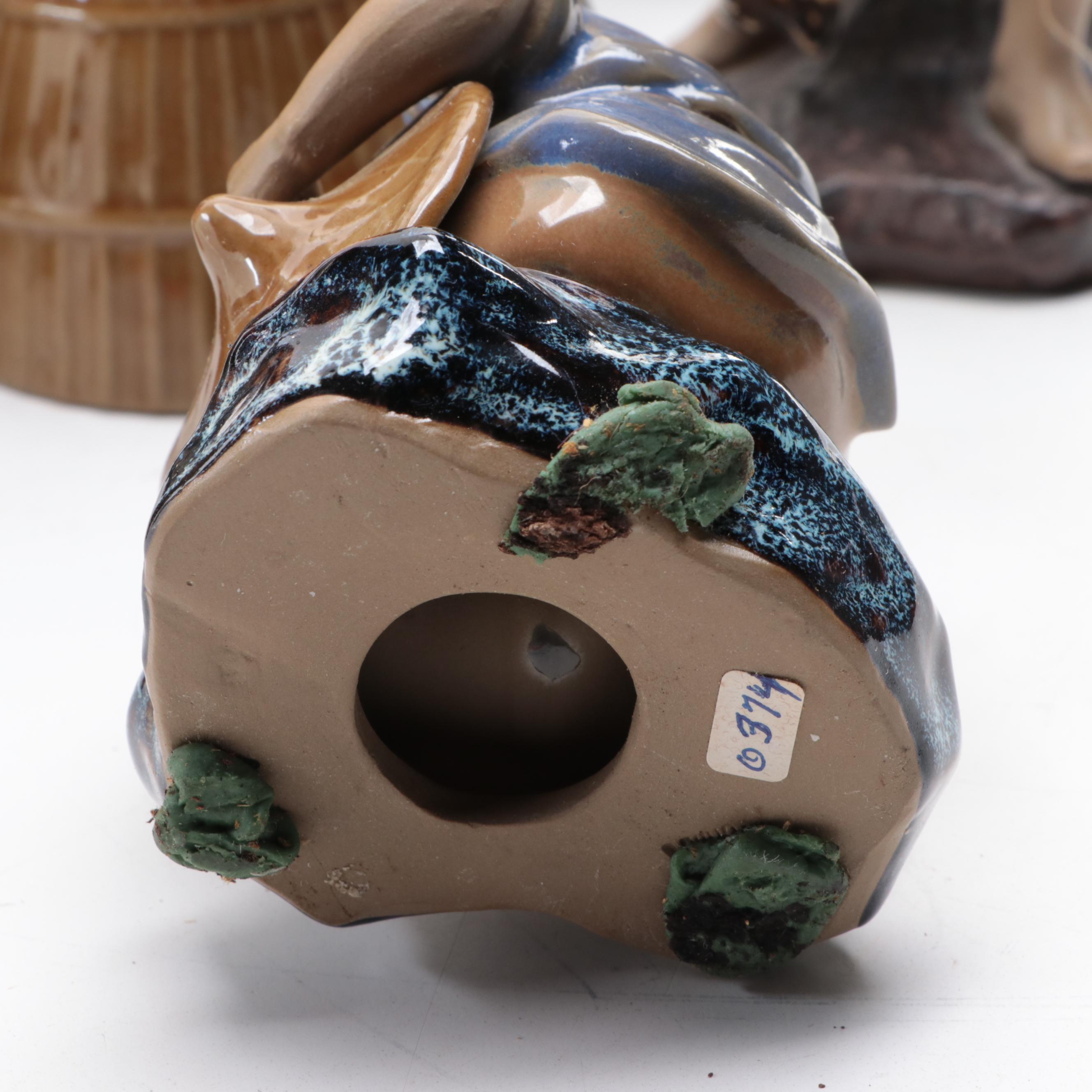 Chinese Shiwan Pottery Figurines of Fishermen and Scholar