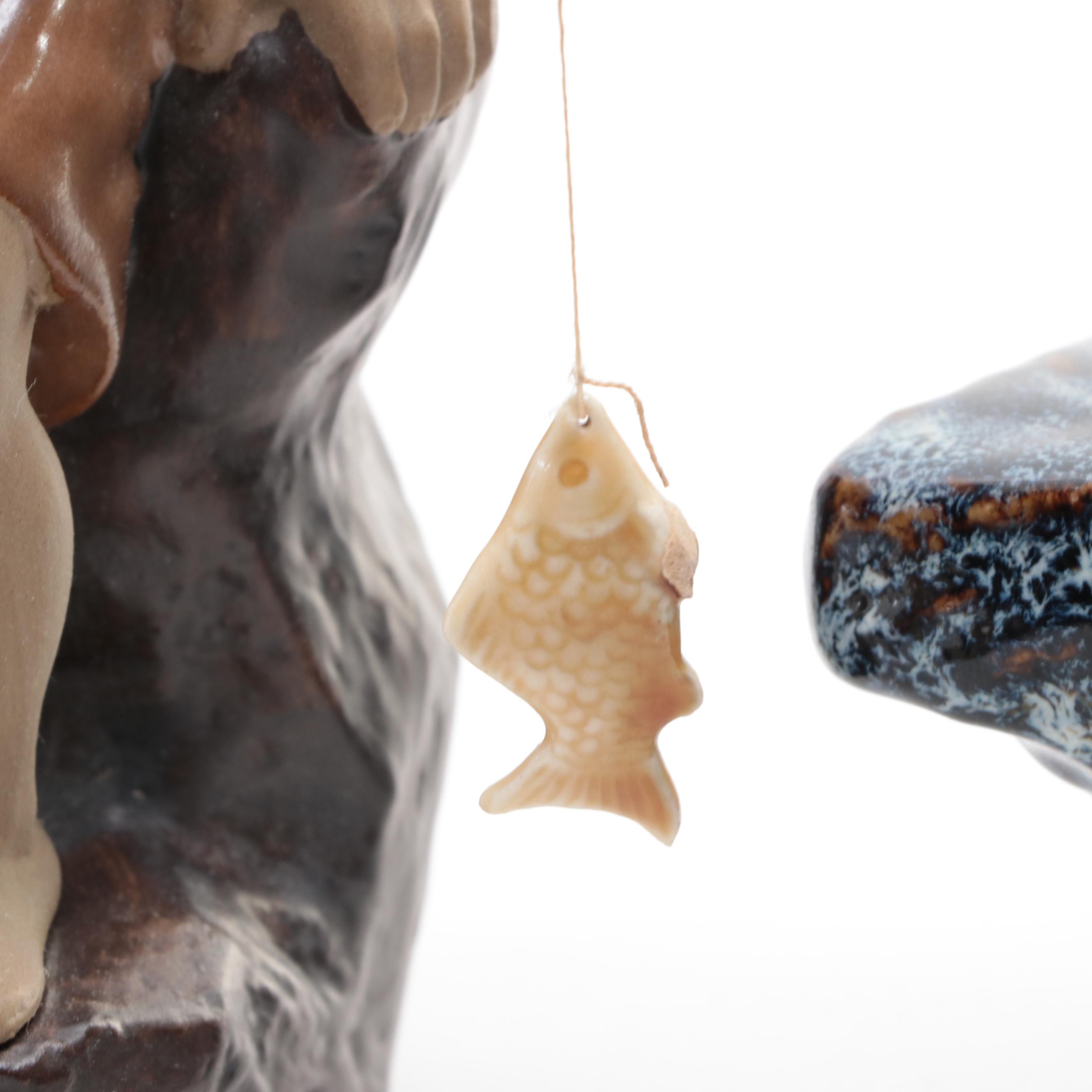 Chinese Shiwan Pottery Figurines of Fishermen and Scholar